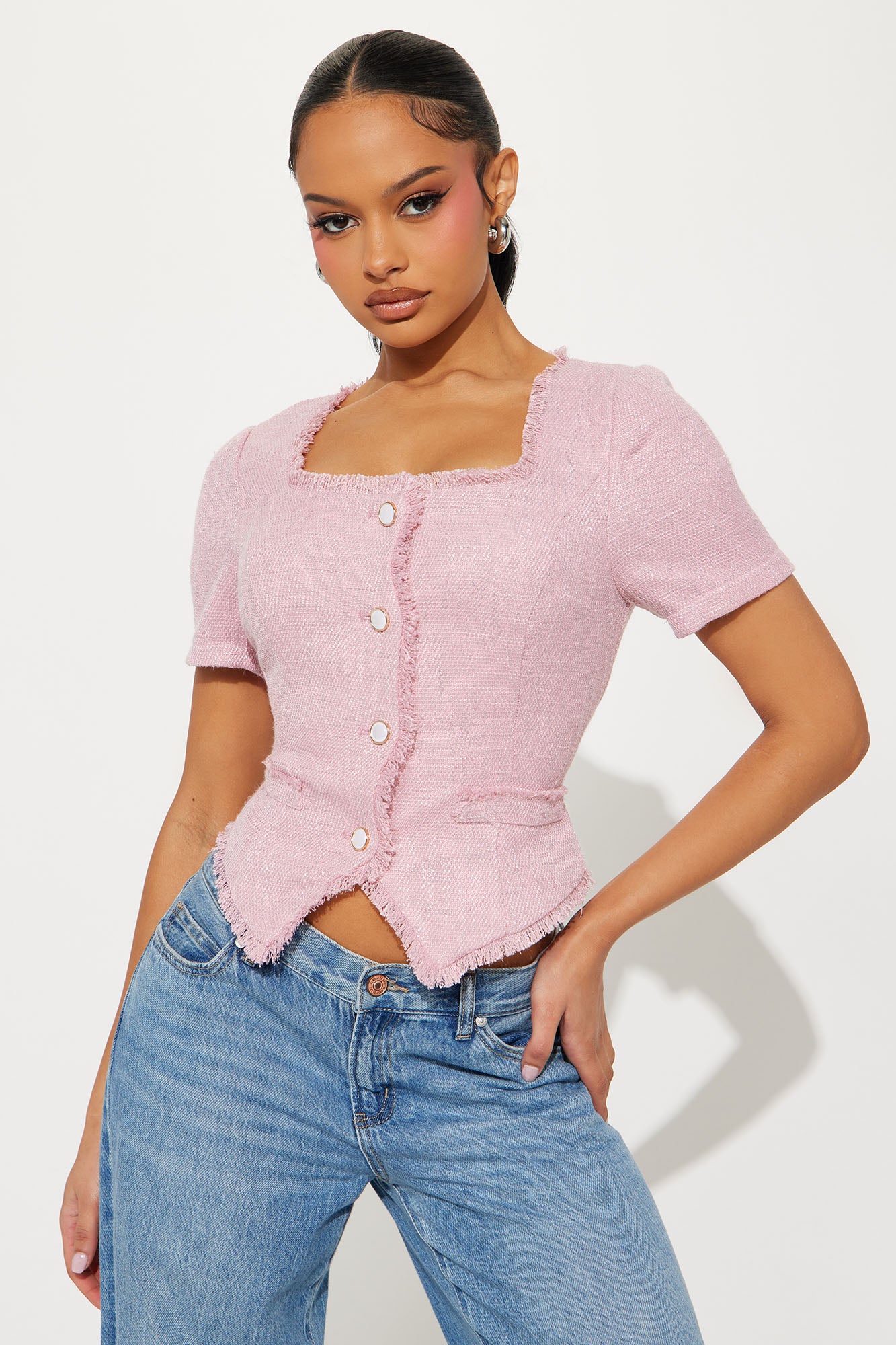 Elegant Beauty Solid Tweed Top