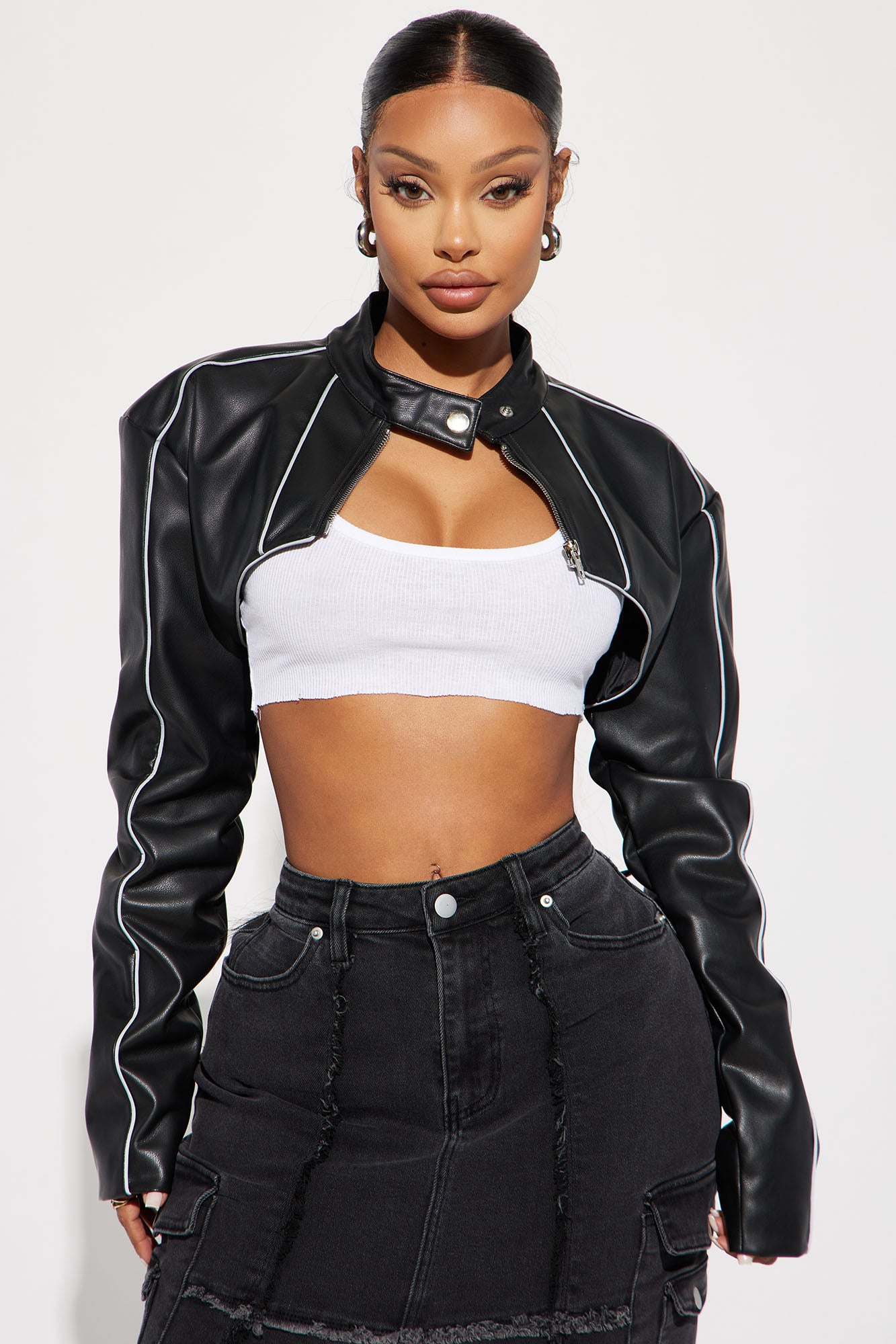 Jessie Faux Leather Cropped Bolero Jacket