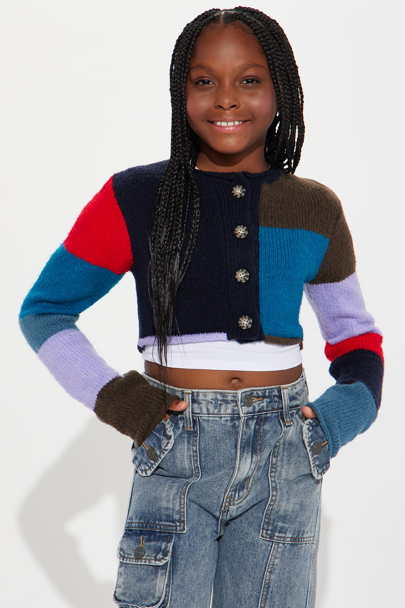 Mini Let 'Em Know Cropped Colorblock Cardigan