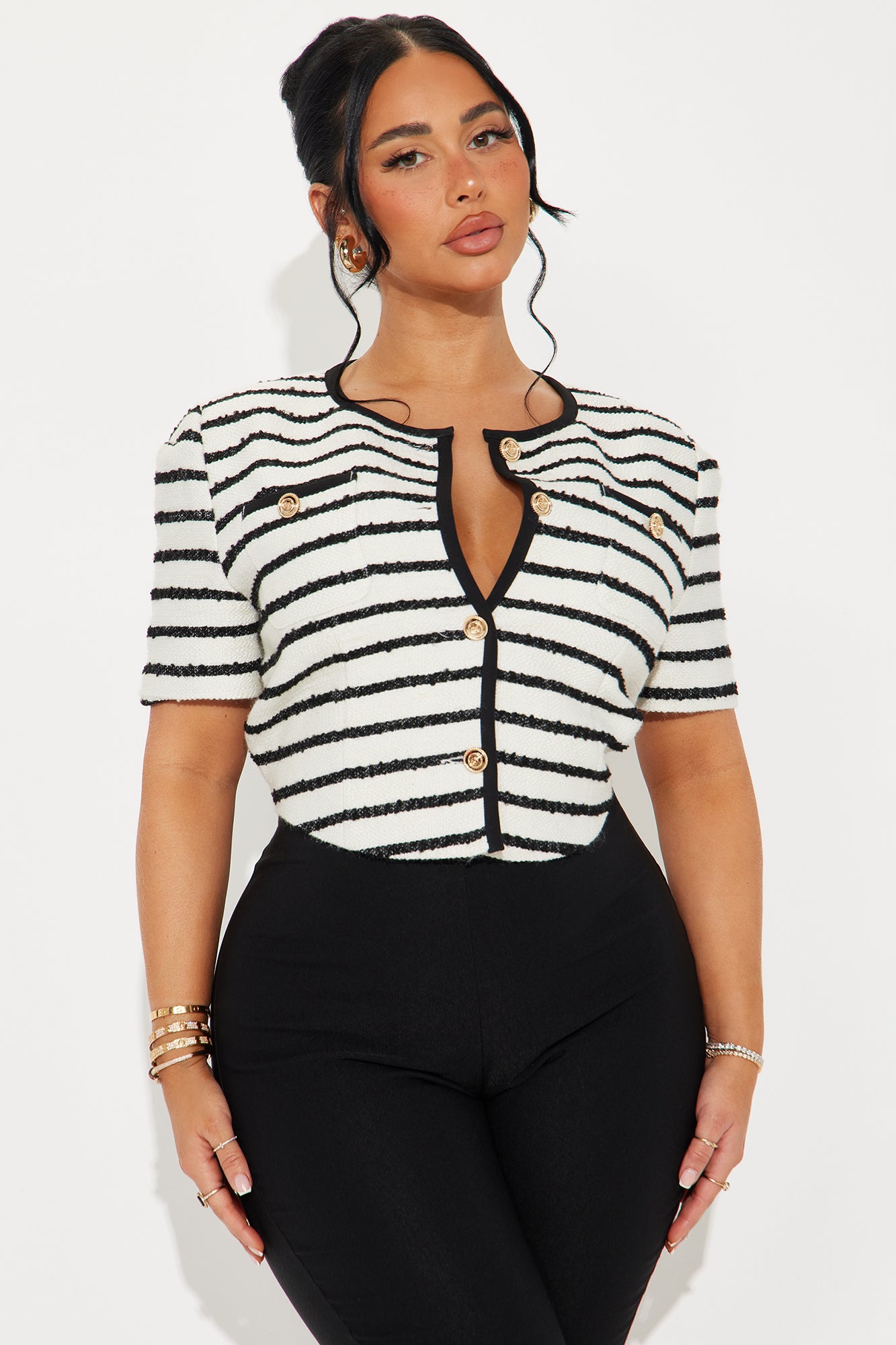 Exclusive Position Striped Tweed Top