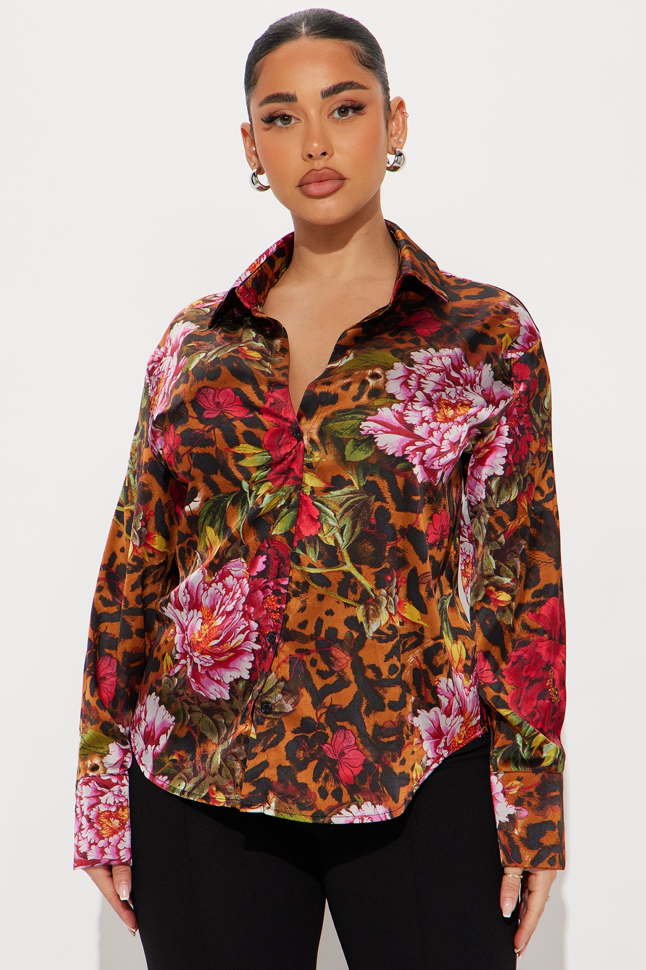 Savanna Leopard Garden Satin Shirt