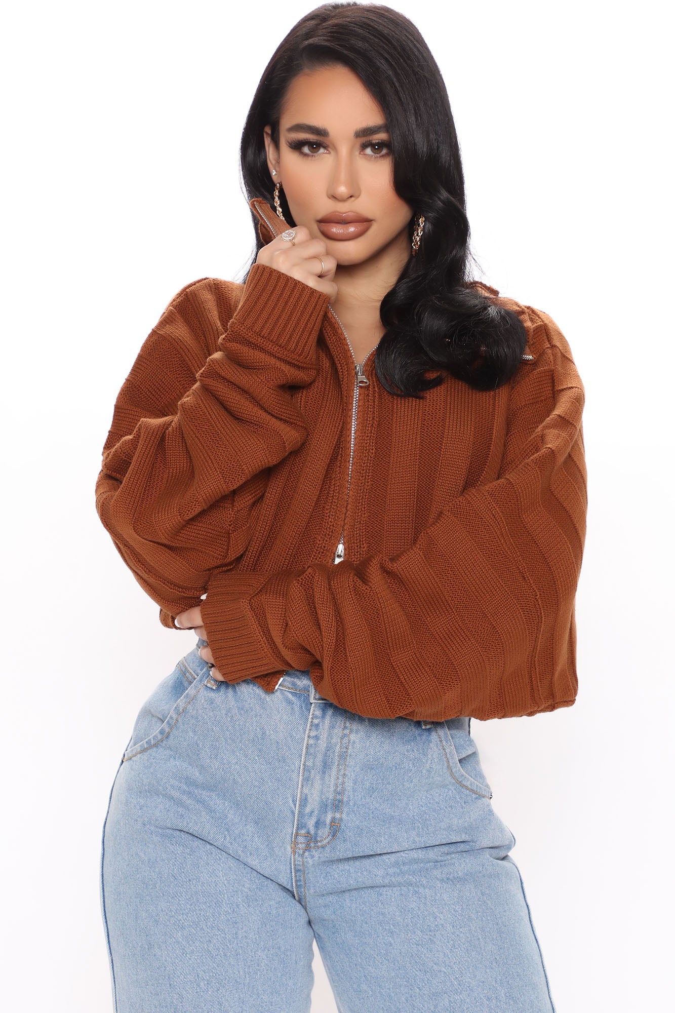 Cozy Girl Zip Front Cropped Cardigan Sweater