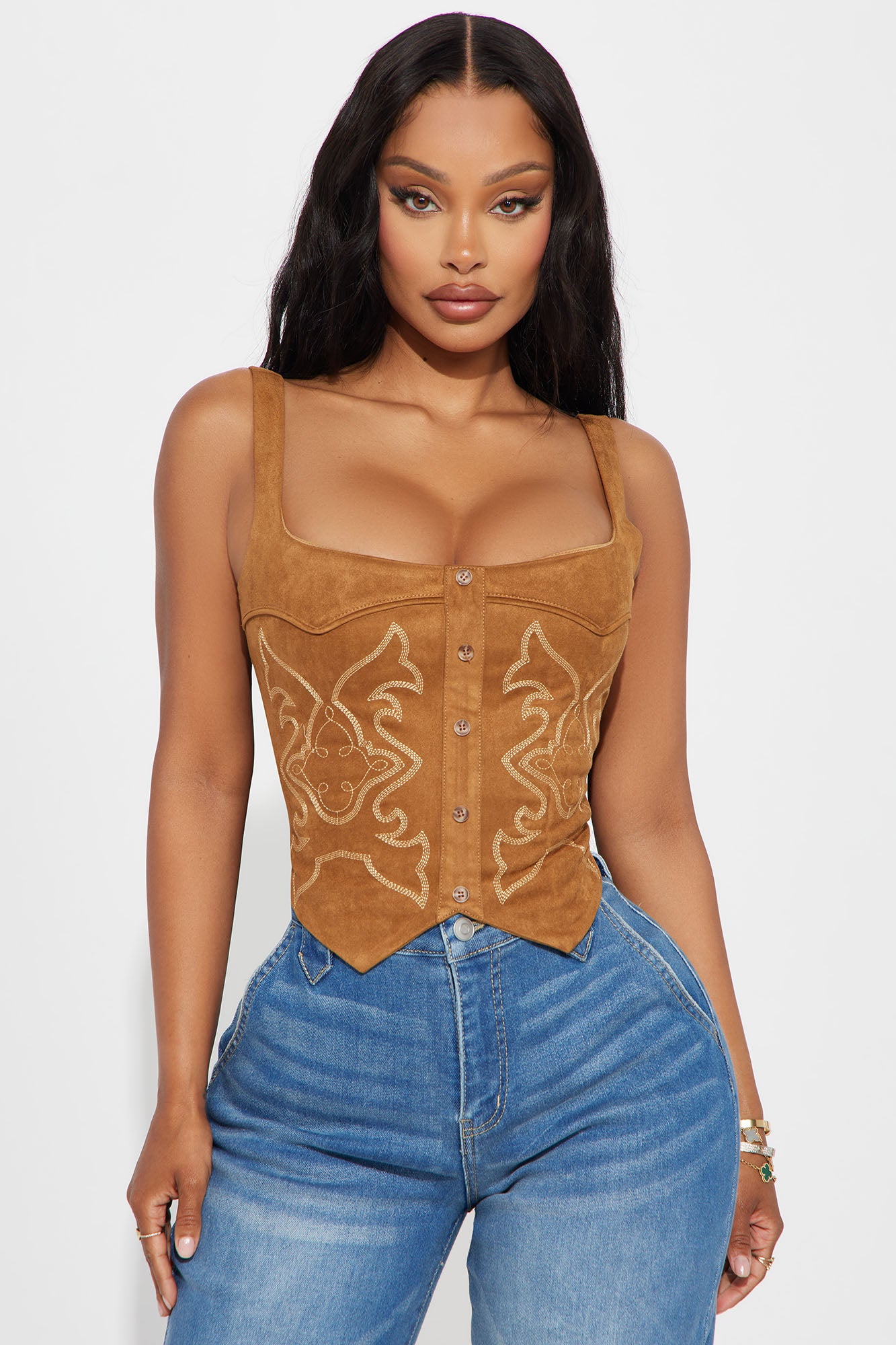 Dakota Embroidered Faux Suede Corset Top