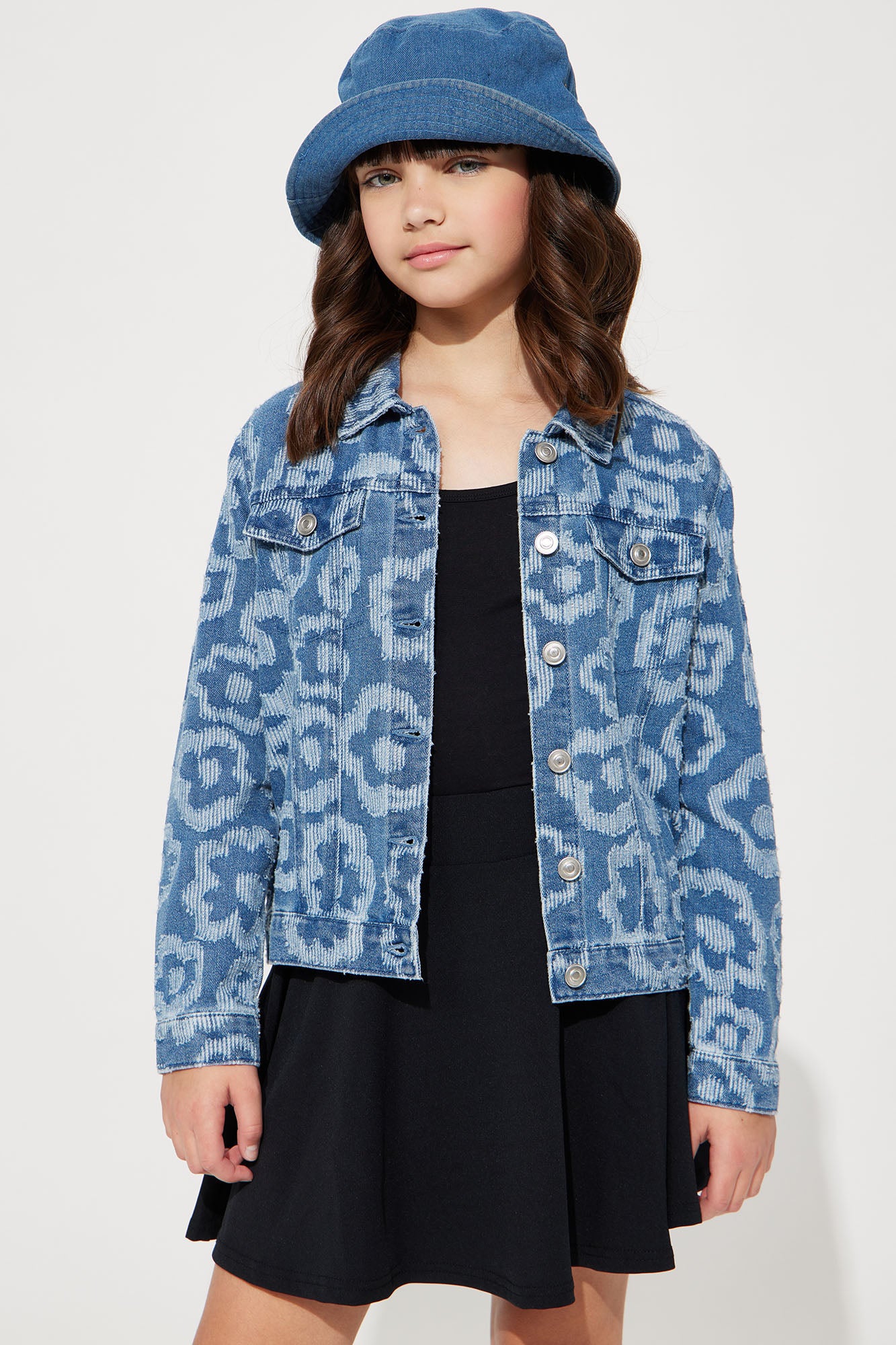 Mini Textured Floral Denim Jacket