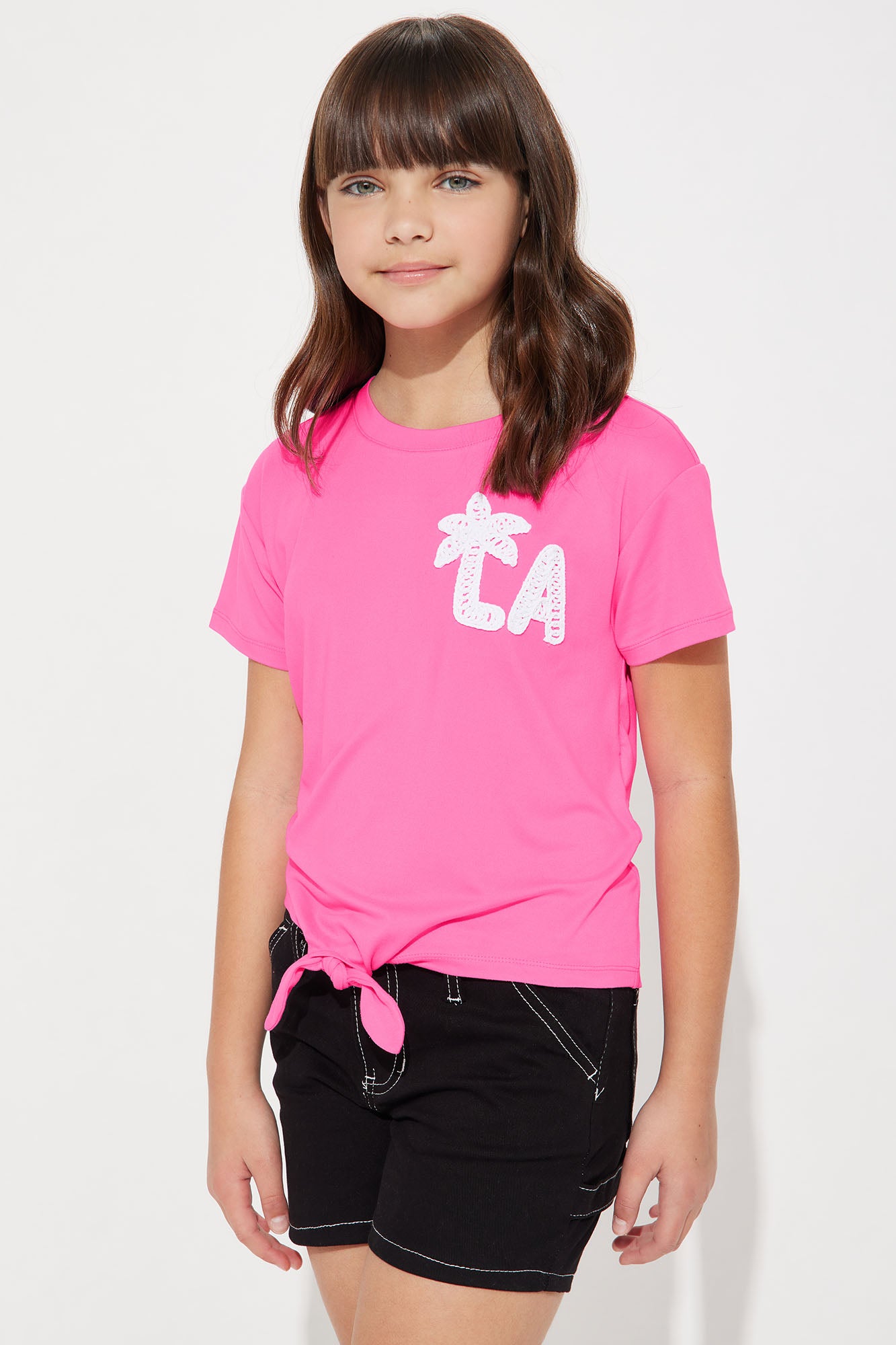 Mini LA Embroidery Tie Front Tee