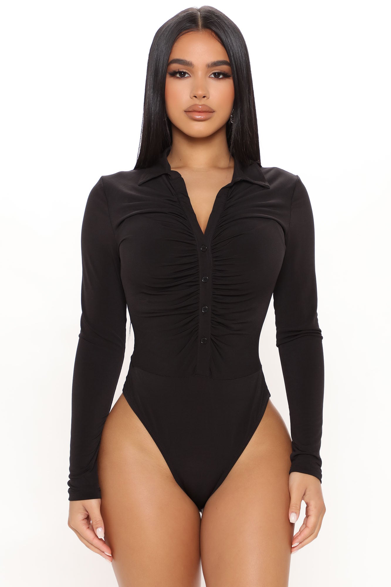 Cut The Check Ruched Bodysuit