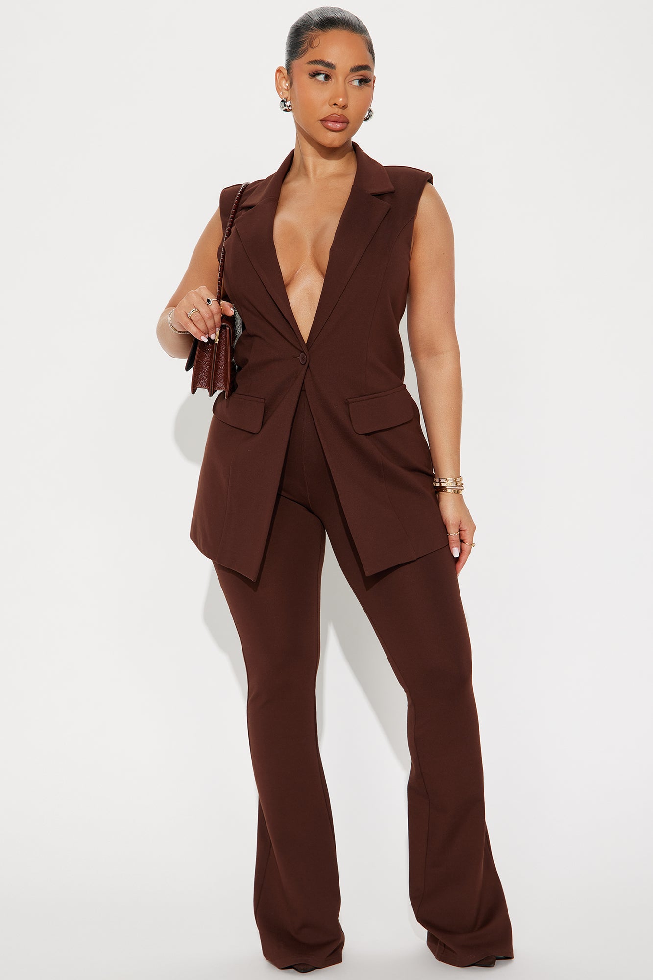 The Mia Double Lined Ponte Long Vest Pant Set
