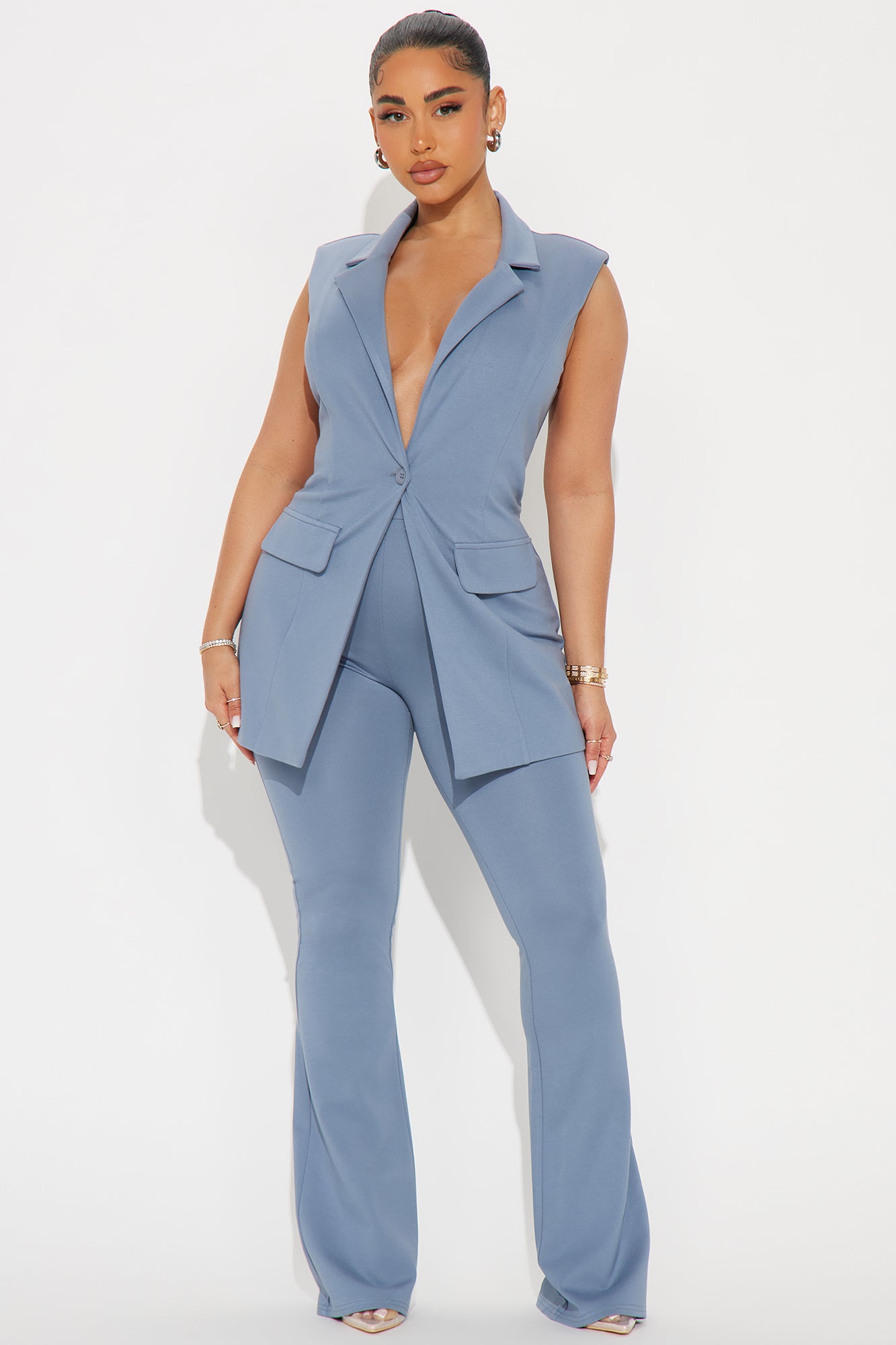 The Mia Double Lined Ponte Long Vest Pant Set