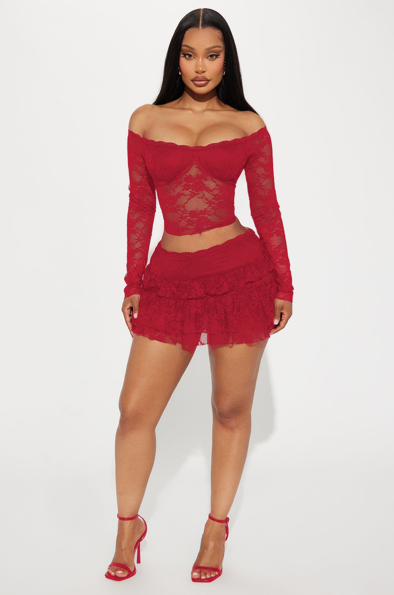 Adryana Ruffled Lace Skirt Set
