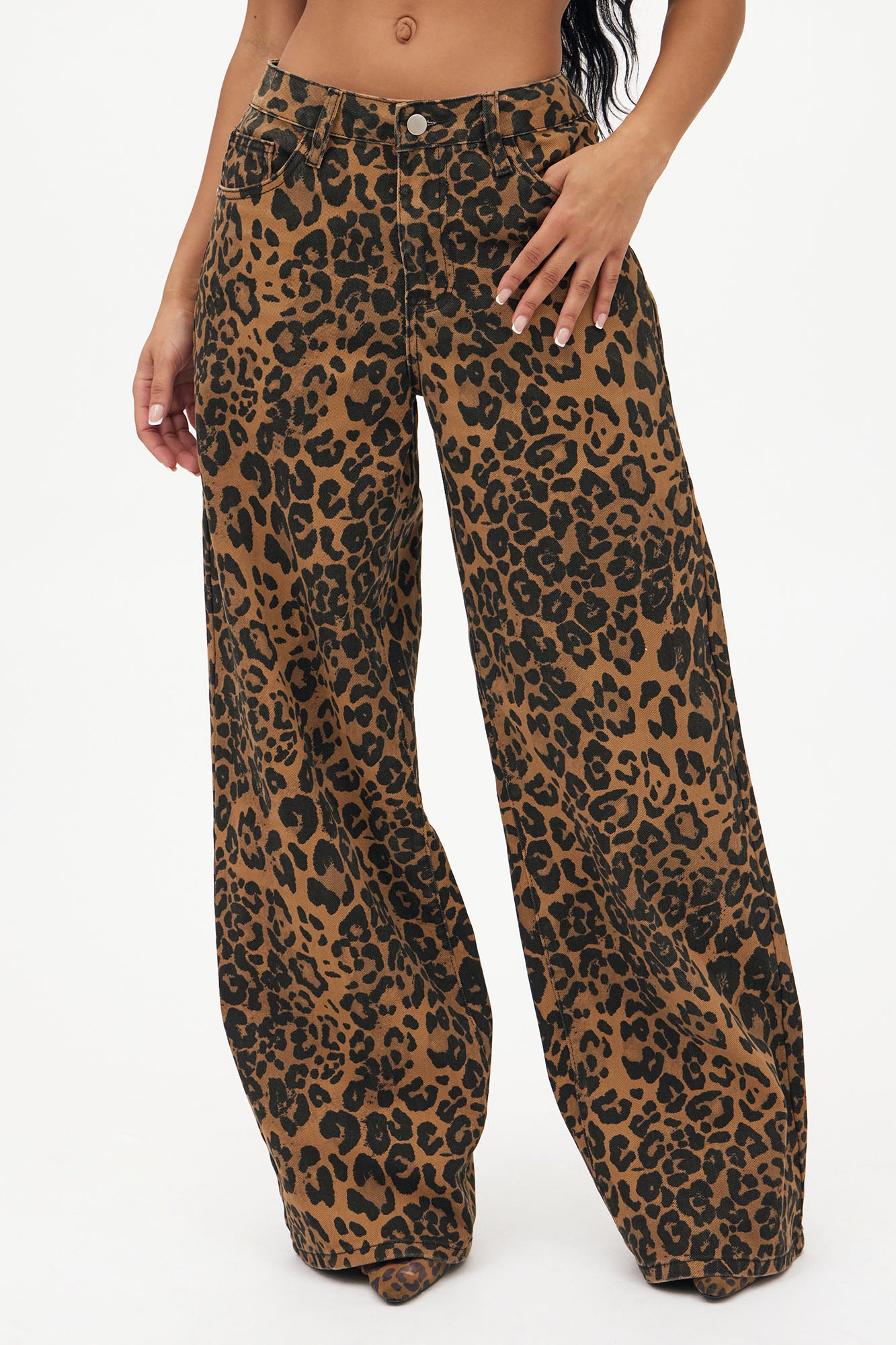 She's A Wild One Leopard Print Wide Leg Jeans