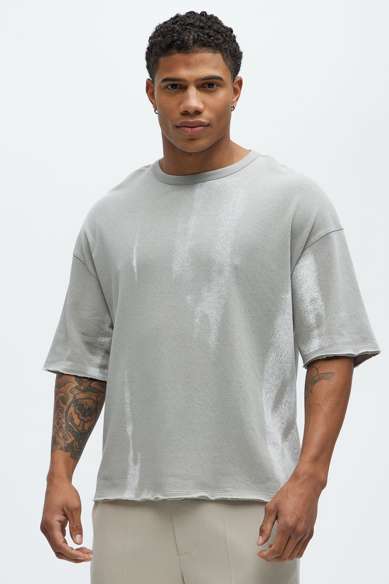 Distressed Printed Cropped Short Sleeve Tee