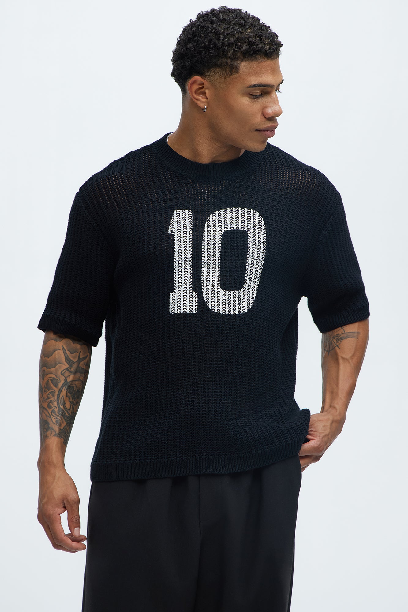 Printed Textured Knit Short Sleeve Tee