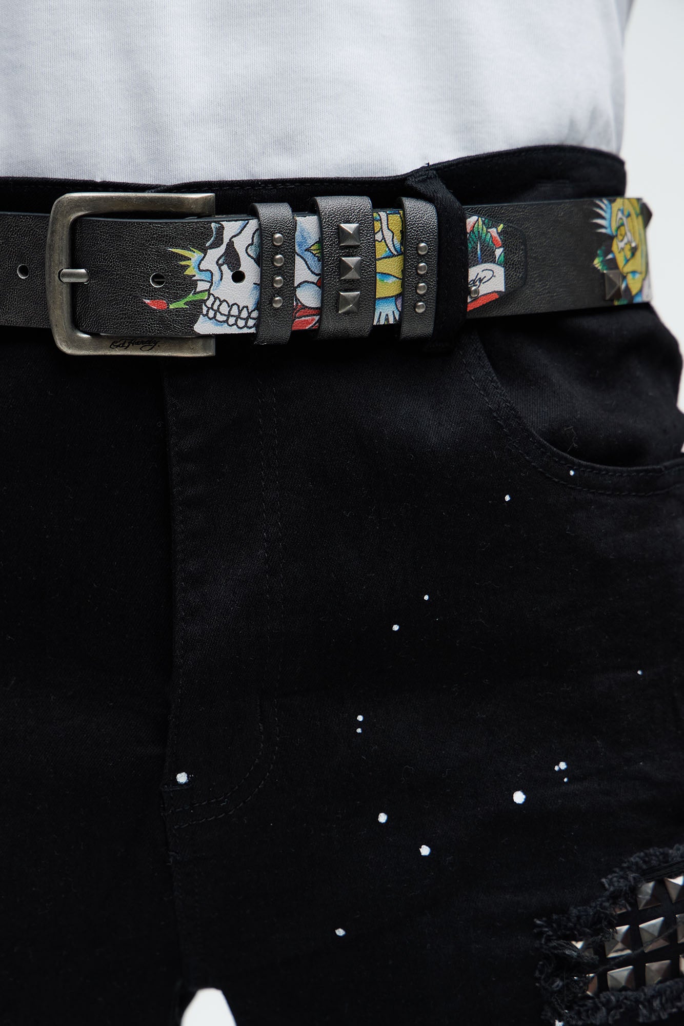 Ed Hardy Leopard Print Studded Belt