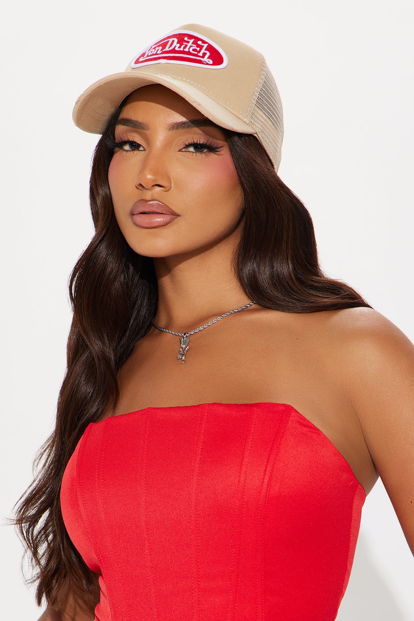 Von Dutch Taupe Distressed Trucker Hat