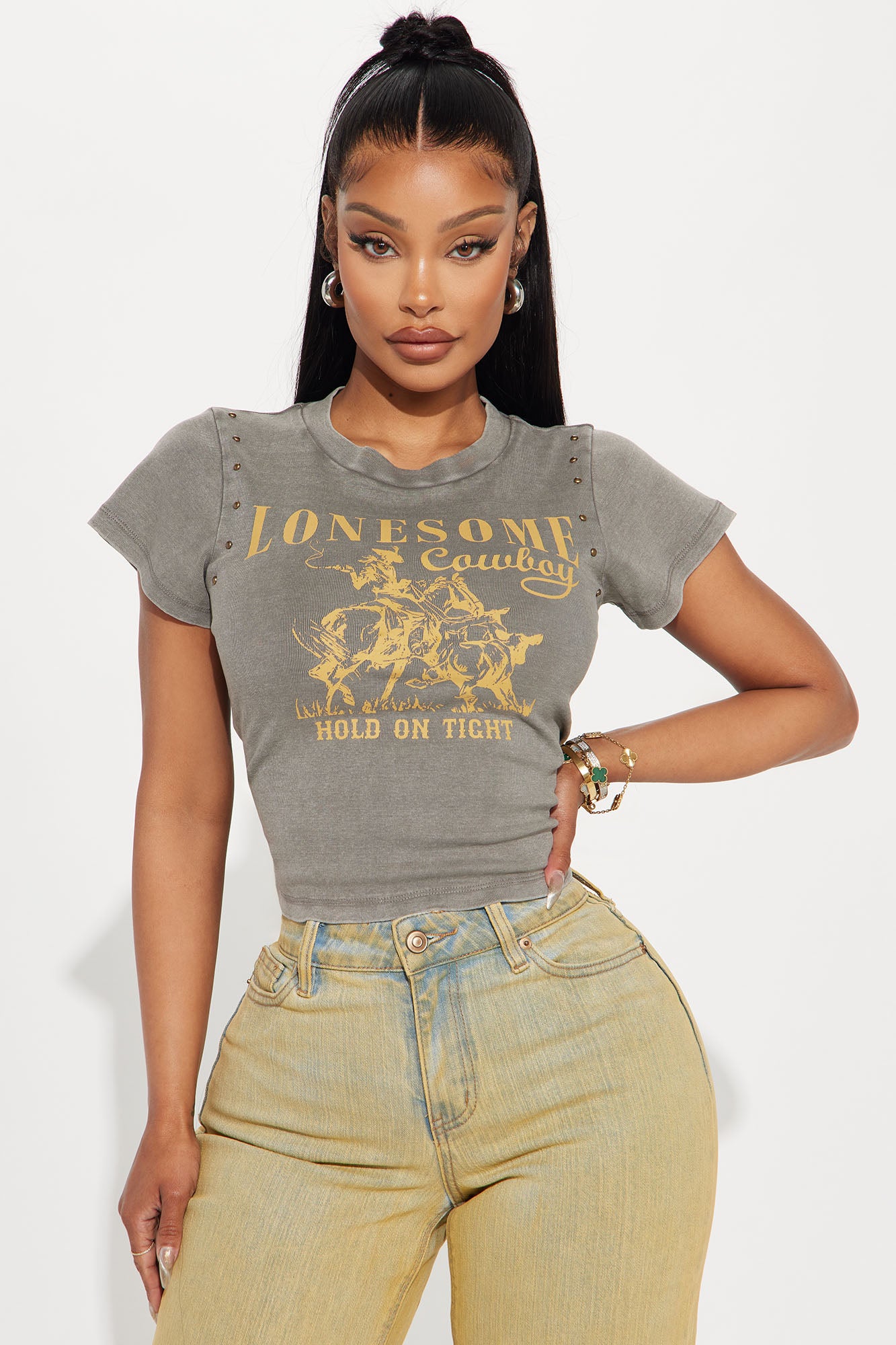 Hold On Tight Cowboy Studded Tee