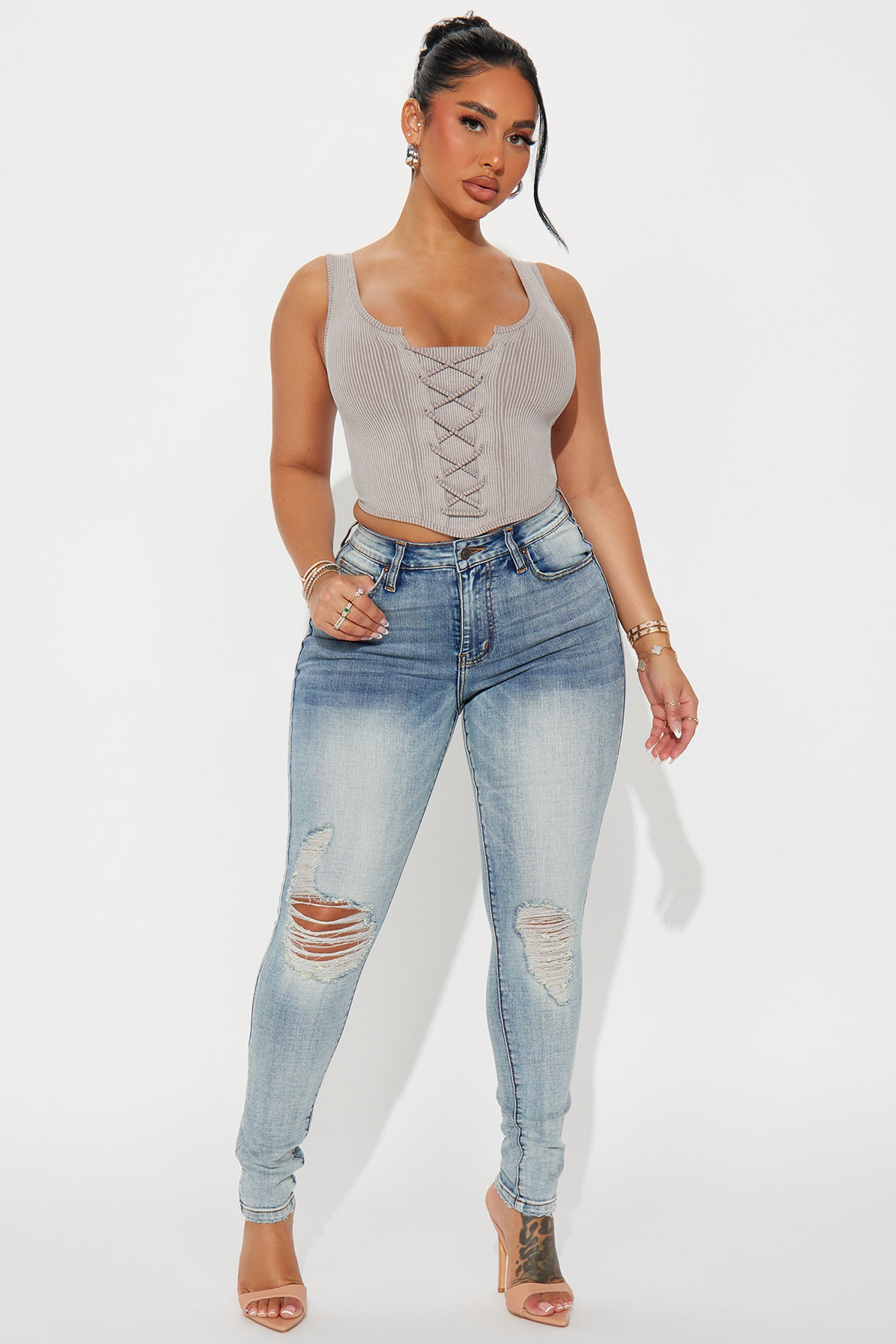 Kelly Ripped Tinted Stretch Skinny Jeans