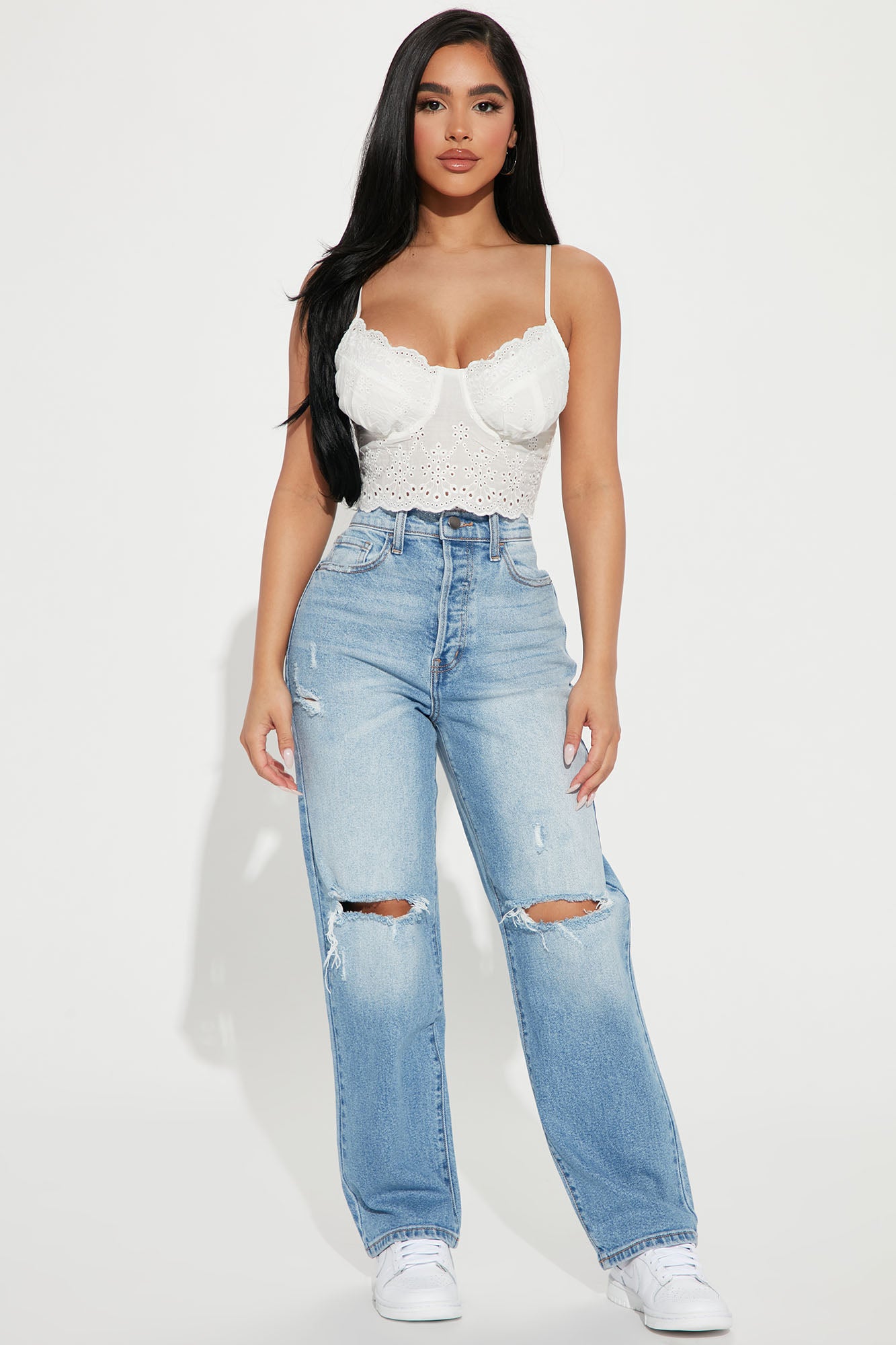 Petite As You Please Ripped Straight Leg Jeans