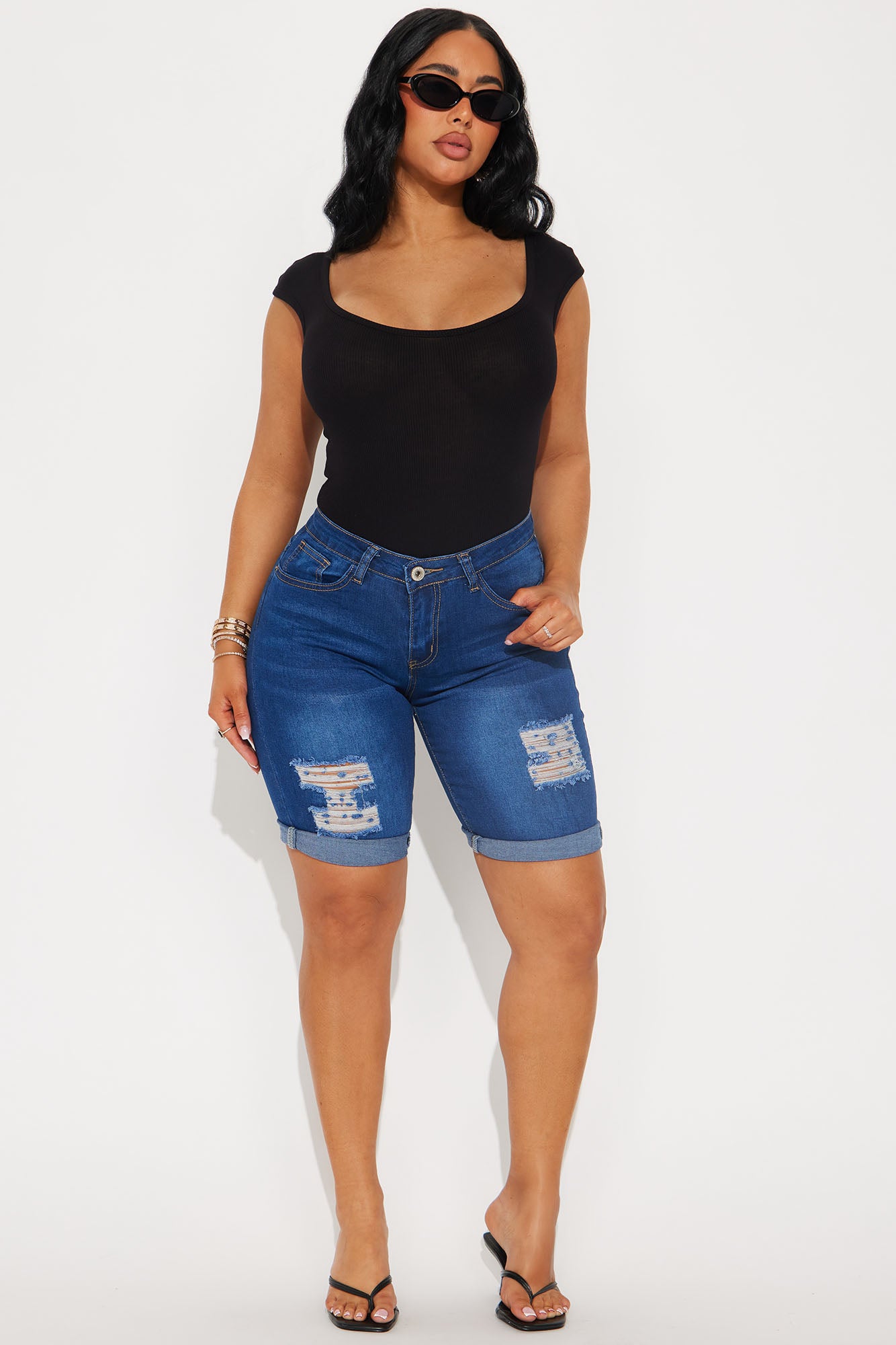 Sunny Side High Rise Bermuda Denim Shorts