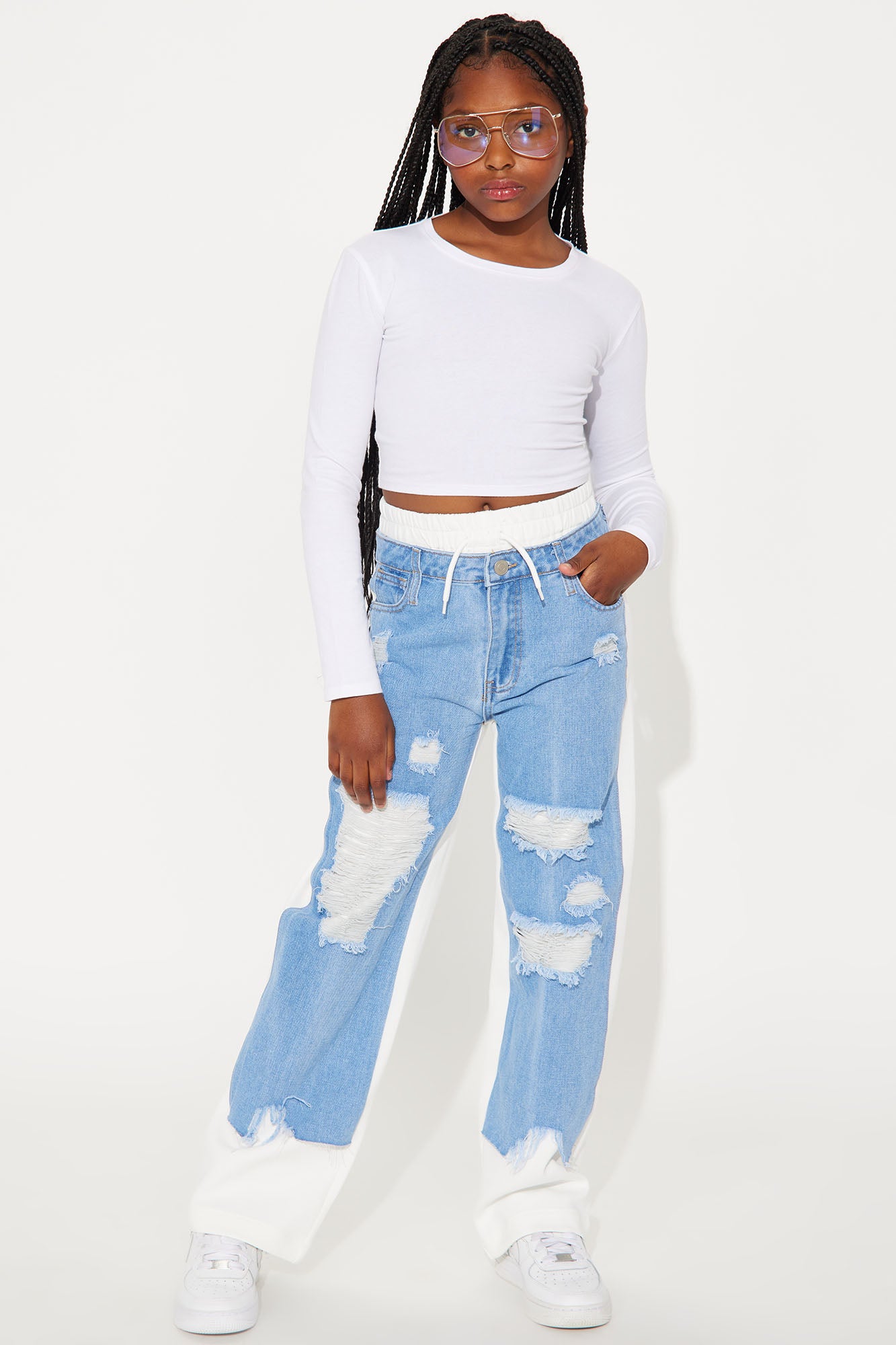 Mini Eileen Denim Contrast Double Waistband Pant
