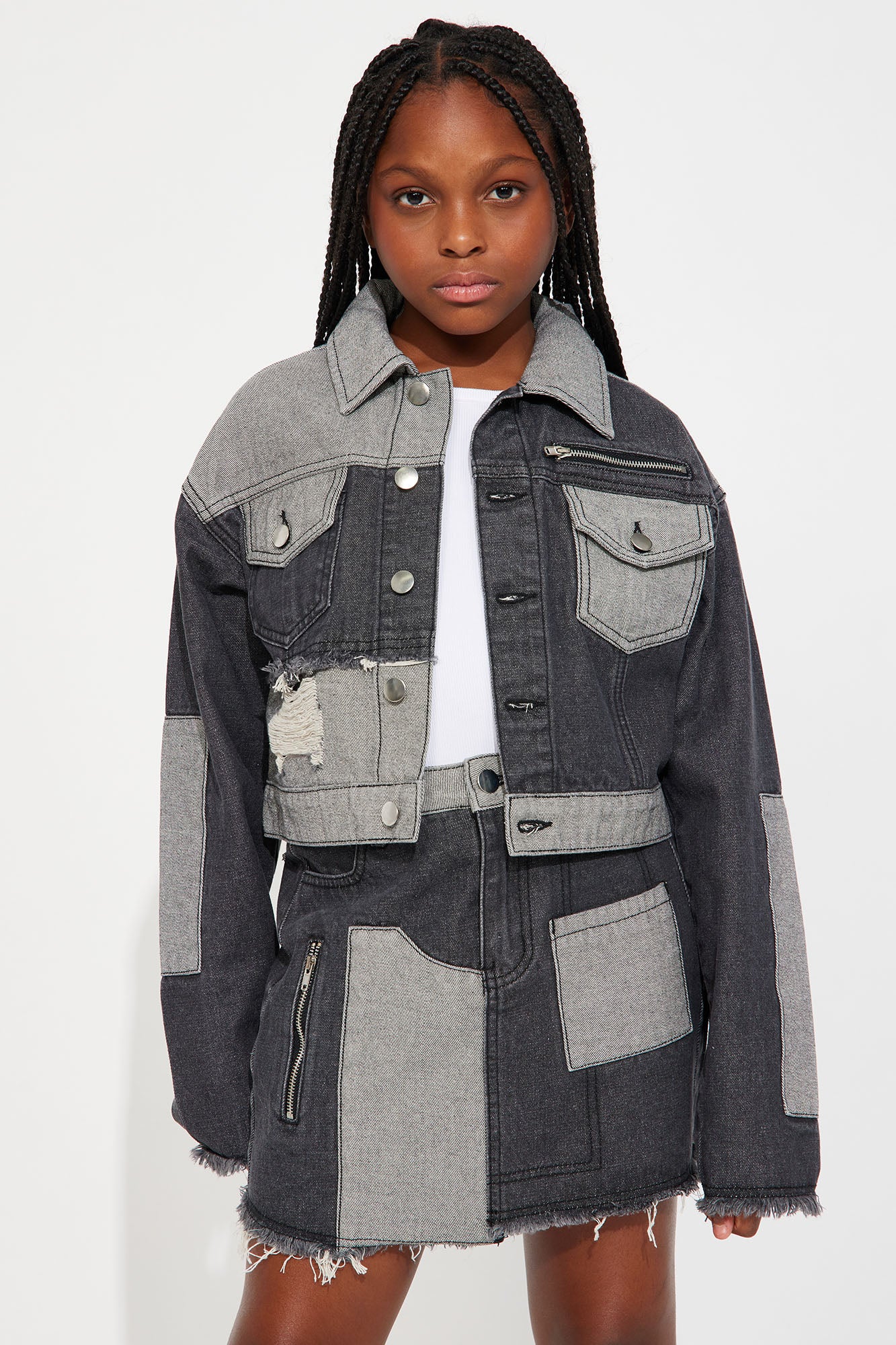 Mini Distressed Denim Jacket Set