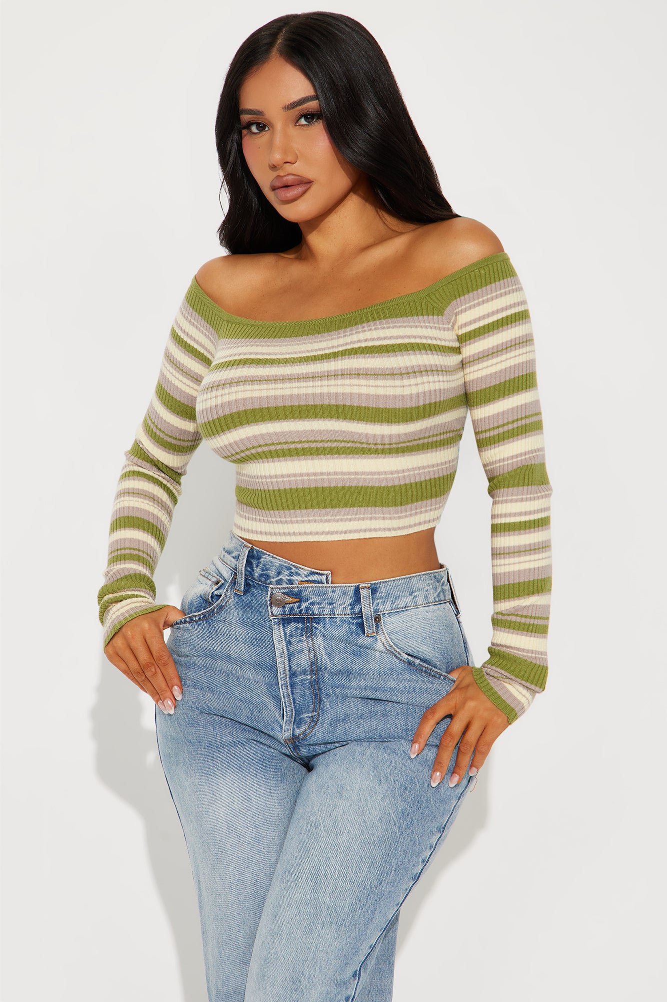 Madisyn Off Shoulder Striped Sweater