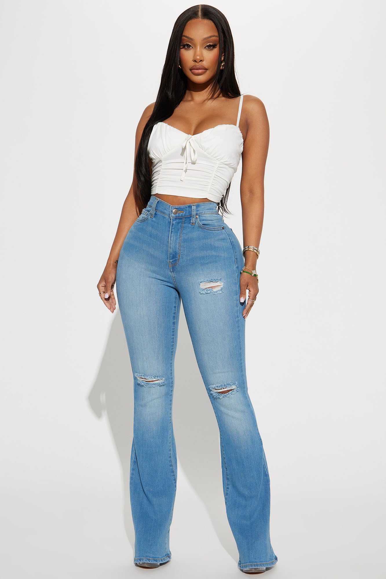 Luxurious Distressed Super Stretch Flare Jeans