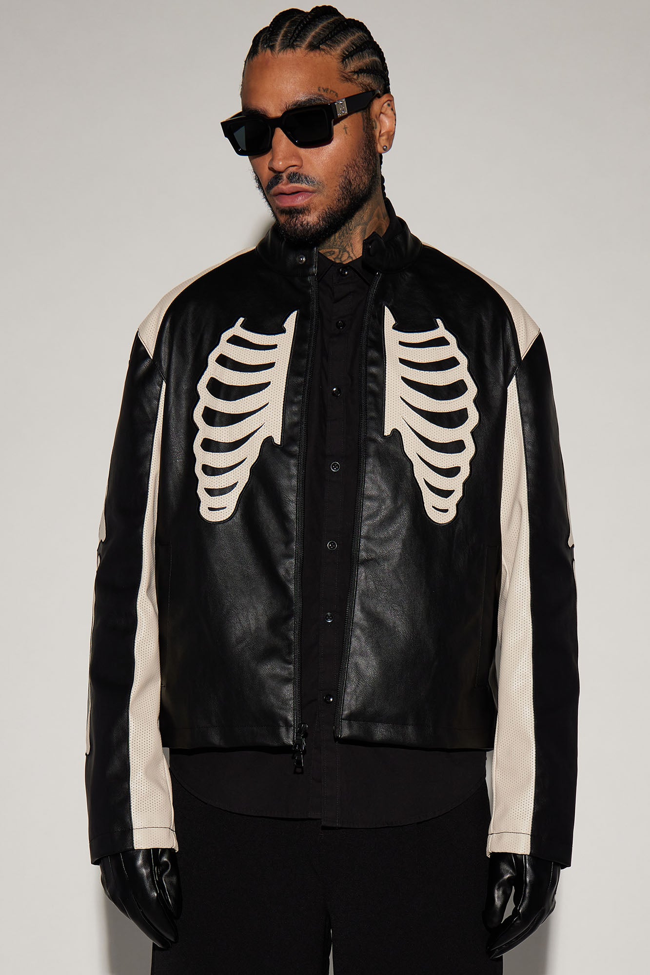 Bones Faux Leather Motocross Jacket