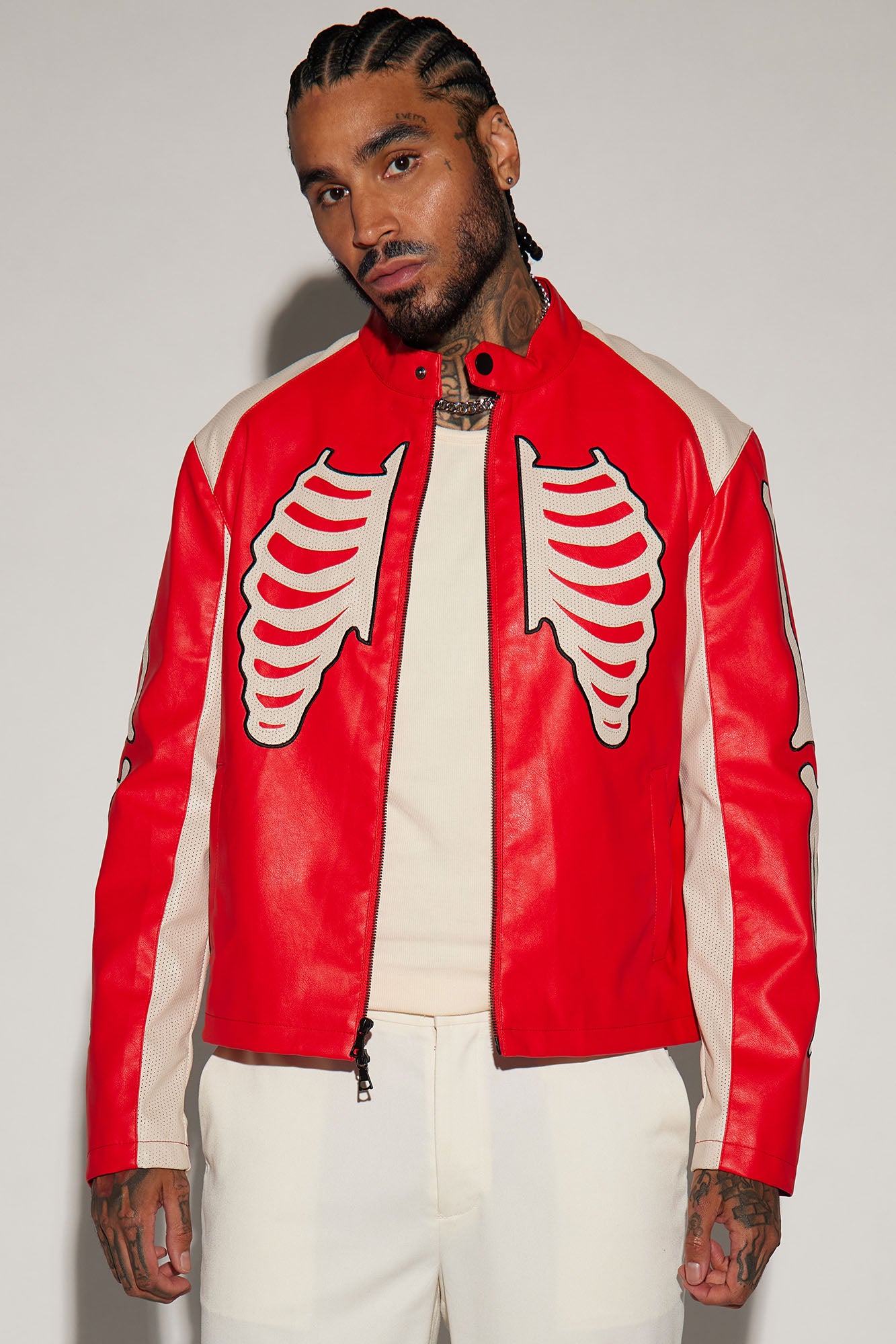 Bones Faux Leather Motocross Jacket