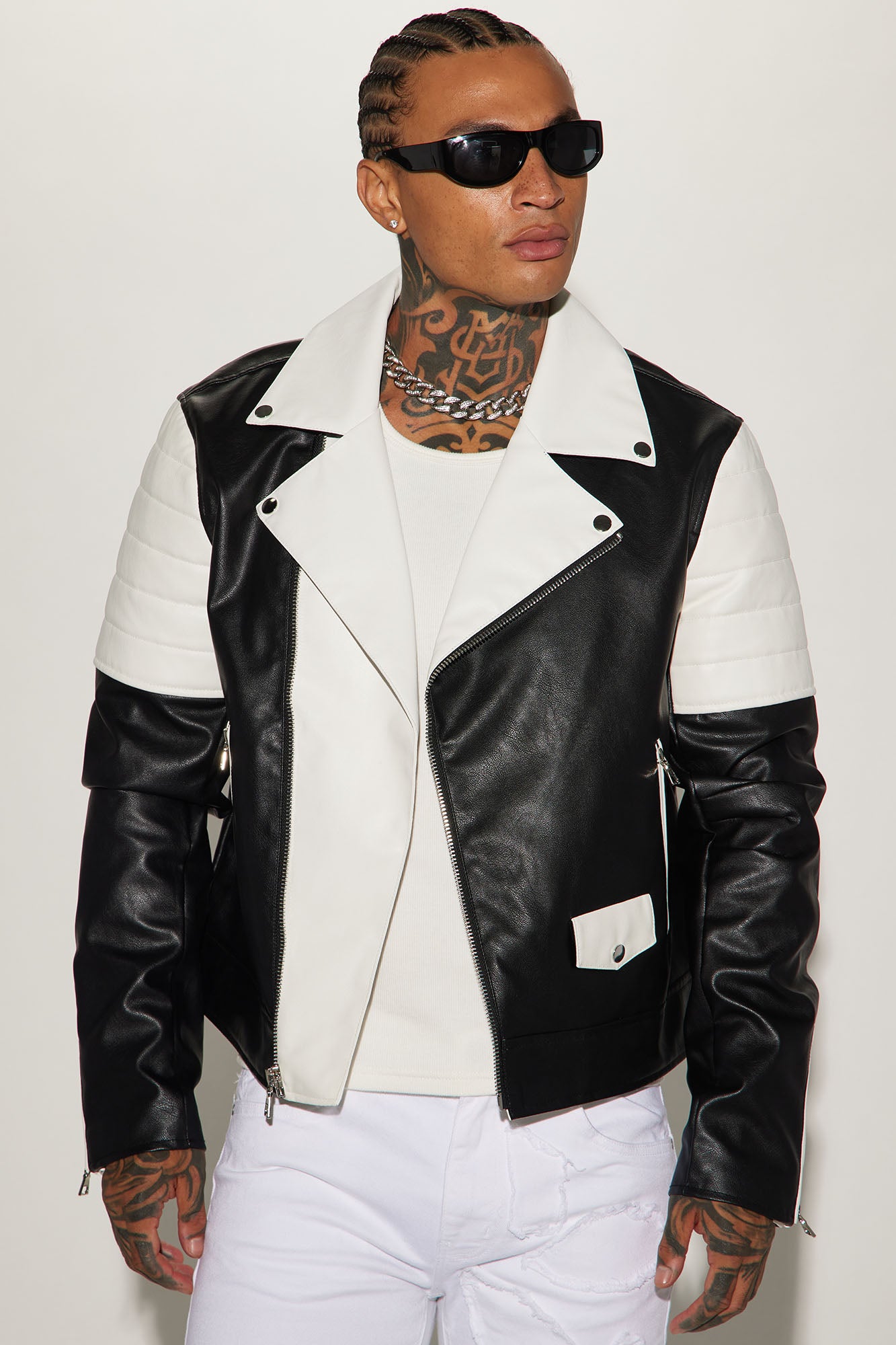 Othello Contrast Faux Leather Moto Jacket
