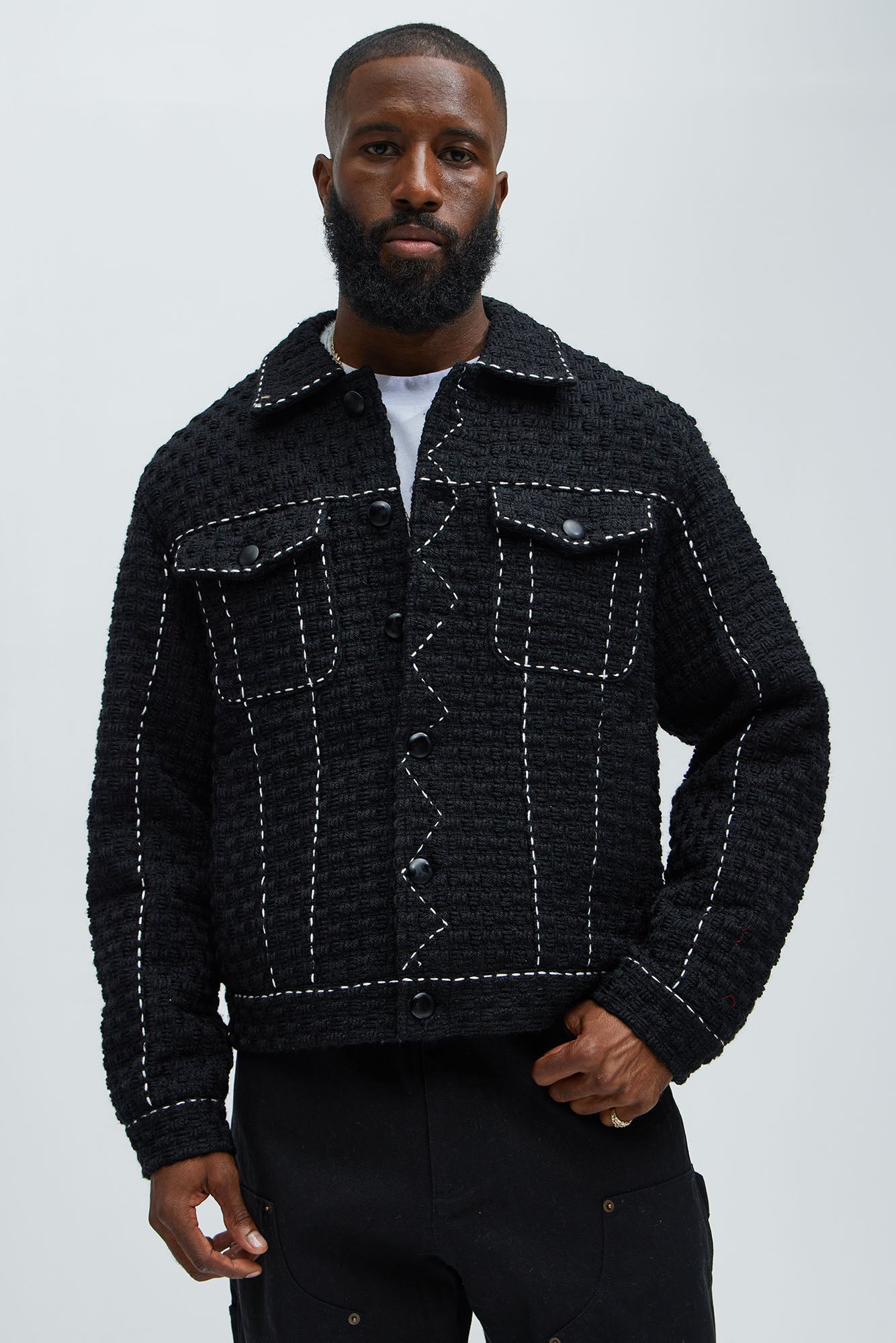 Beverly Tweed Contrasting Stitch Trucker Jacket