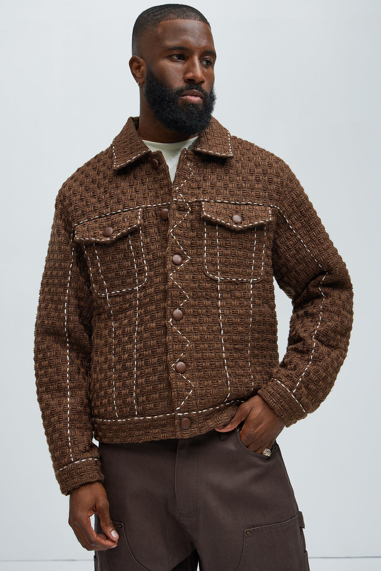 Beverly Tweed Contrasting Stitch Trucker Jacket