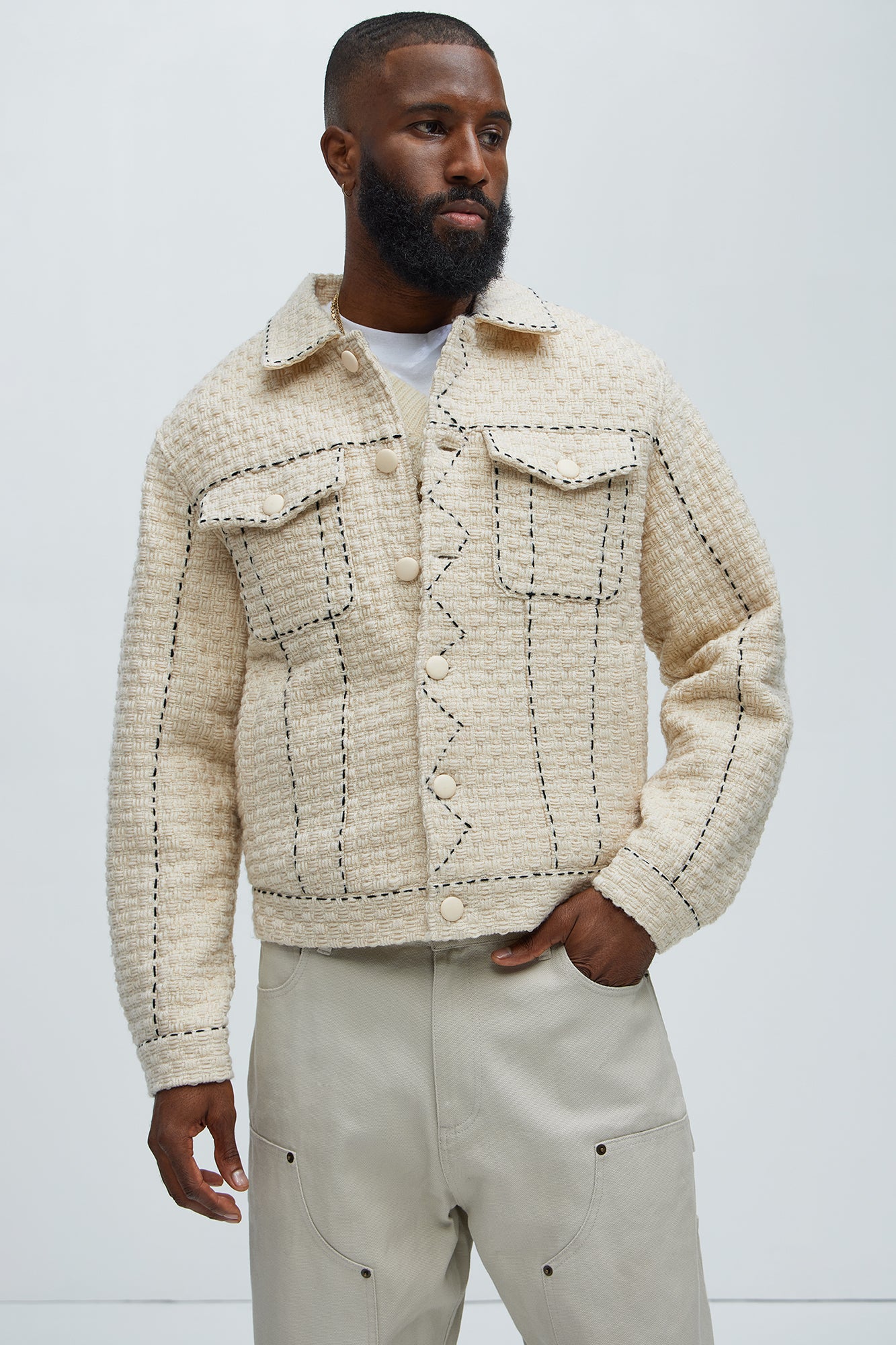 Beverly Tweed Contrasting Stitch Trucker Jacket