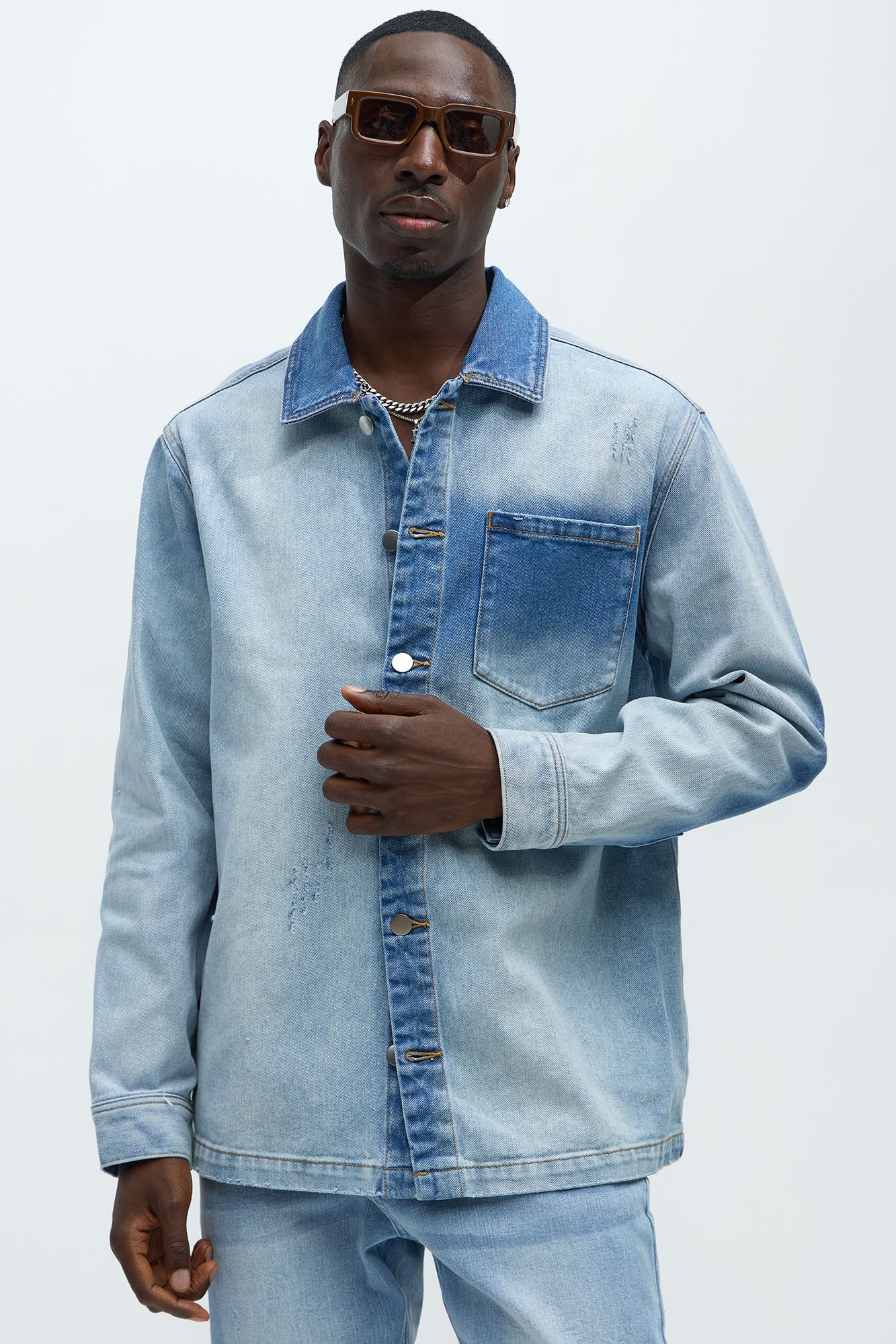 Sun Faded Denim Work Shirt