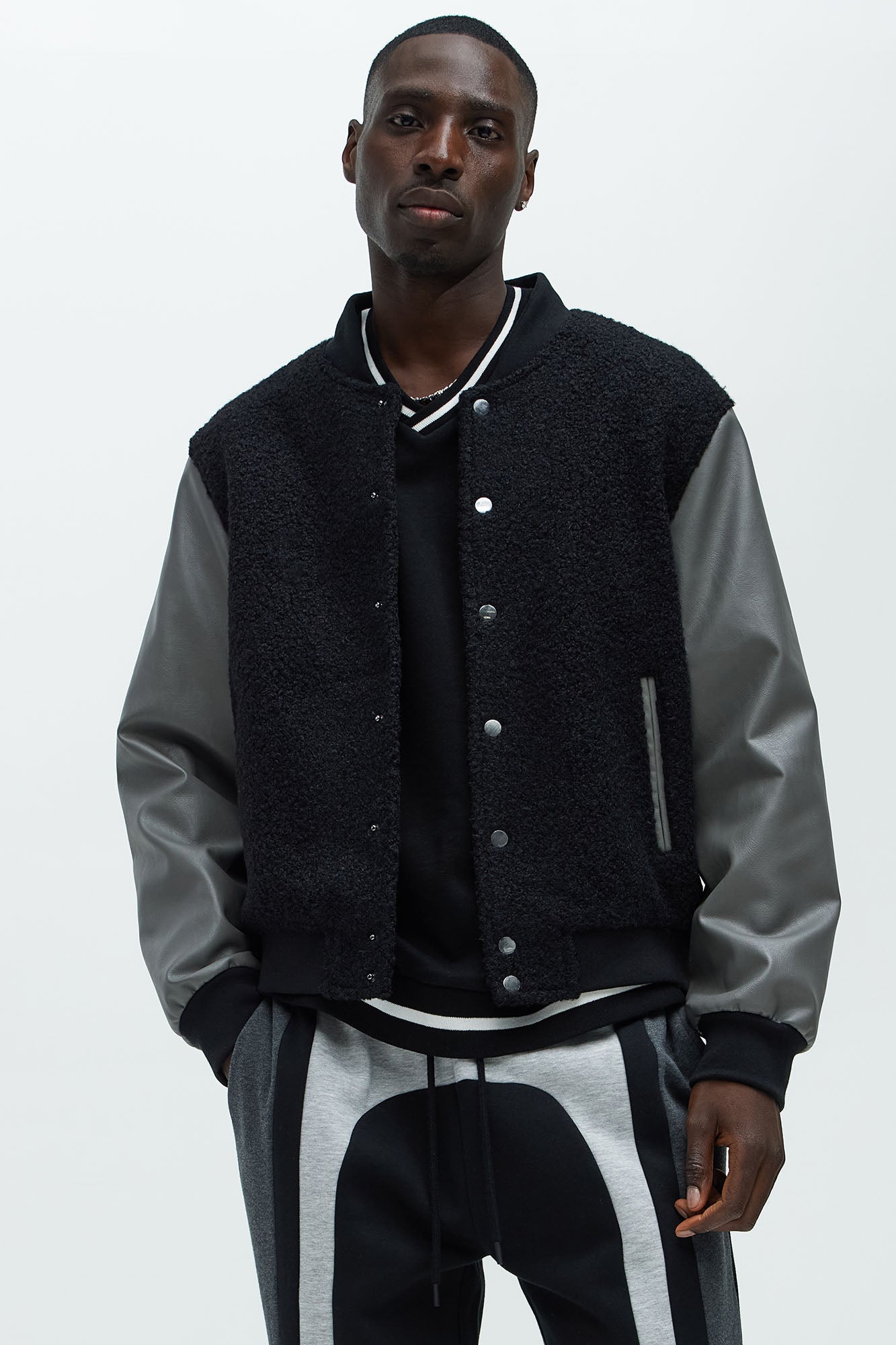 Faux Leather And Shearling Bomber Jacket