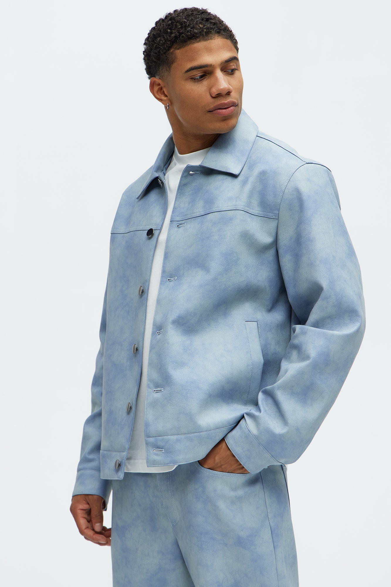 Cloud Wash Faux Leather Trucker Jacket