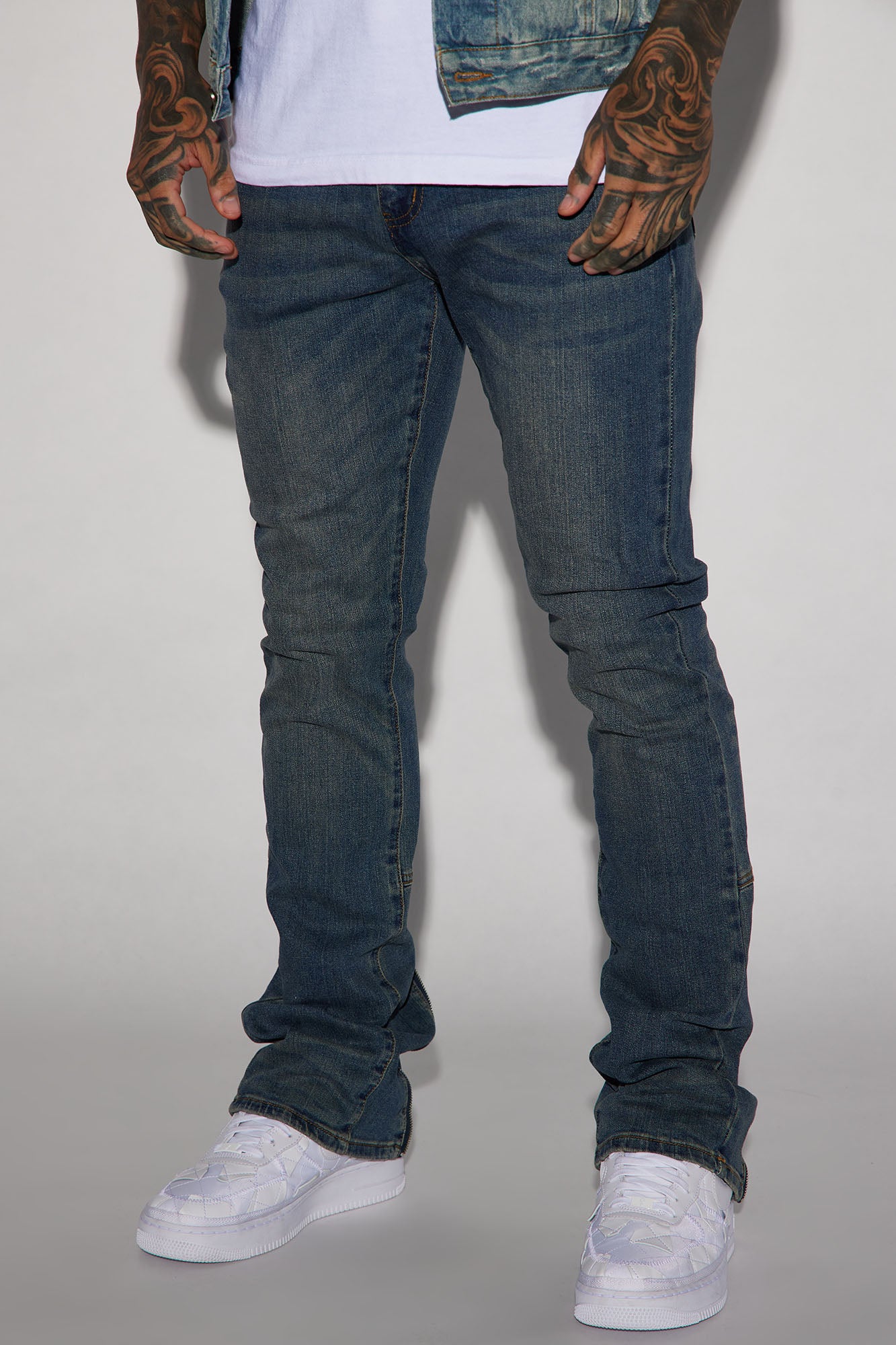 Drop Top Back Zip Stacked Skinny Jeans