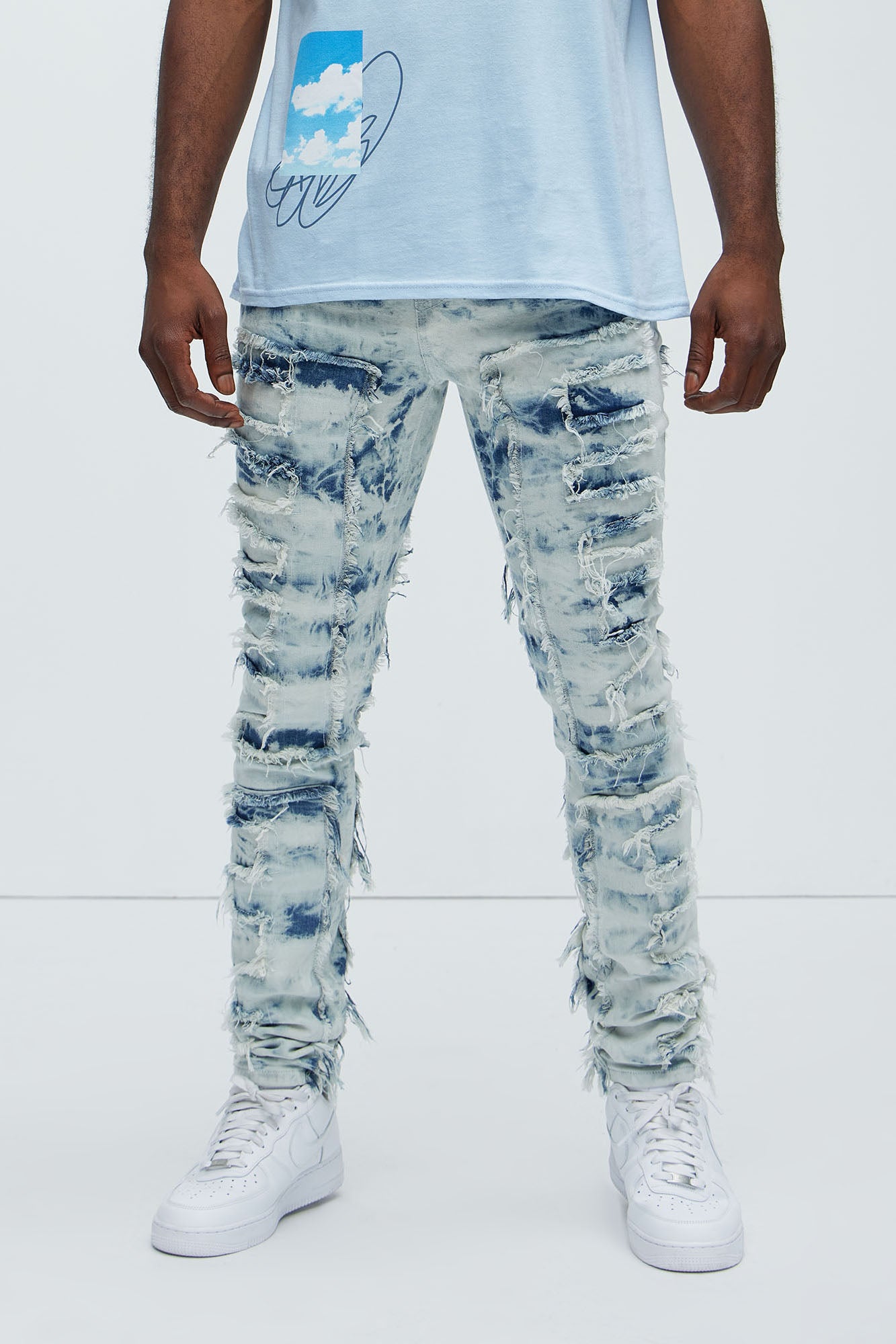 Frayed Cloud Stacked Skinny Jeans