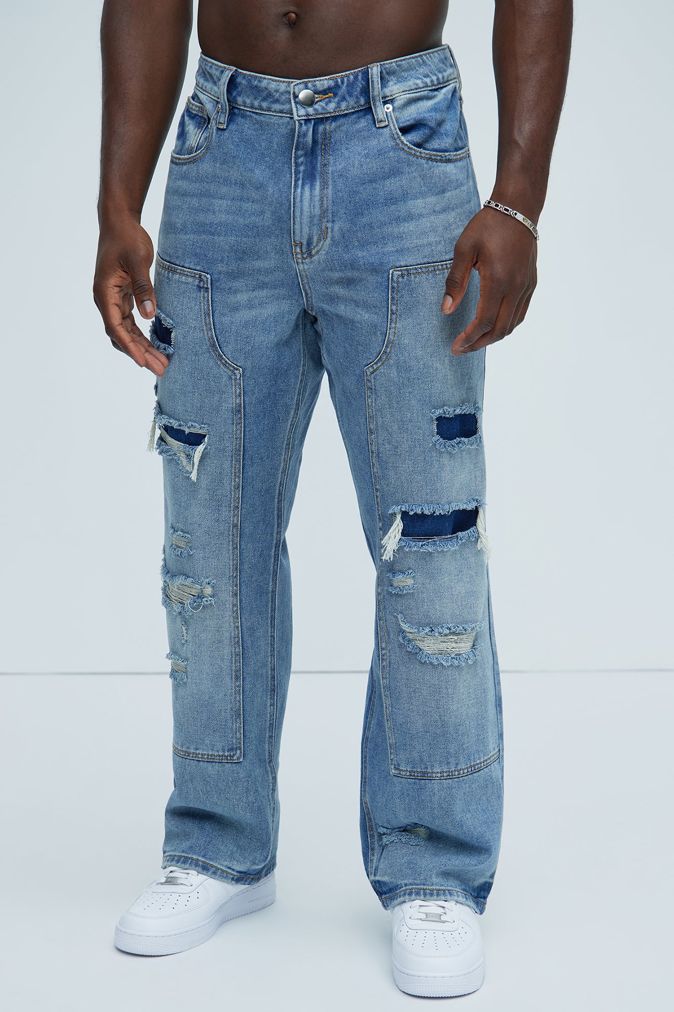Bore Distressed Carpenter Straight Jeans