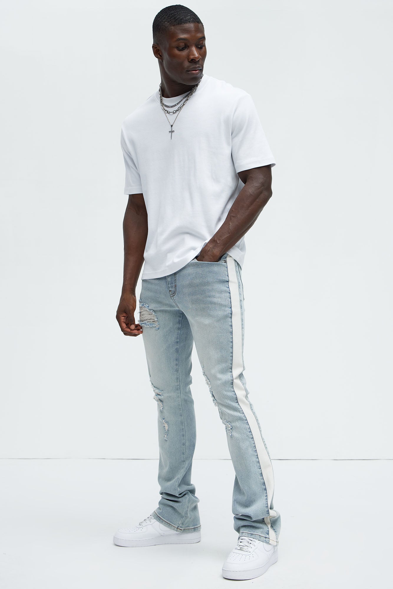Teek Racing Stripe Stacked Slim Flare Jeans