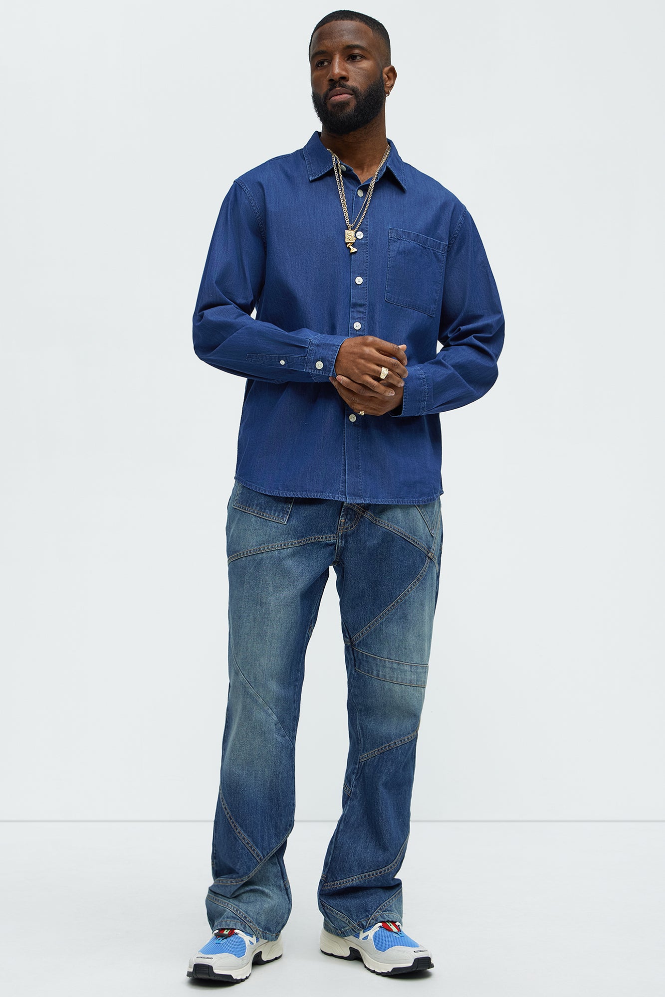 Tonal Patchwork Slim Flare Jeans