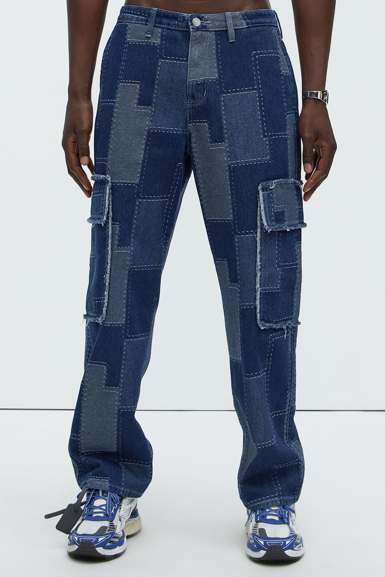 Shibori Patched Straight Jeans