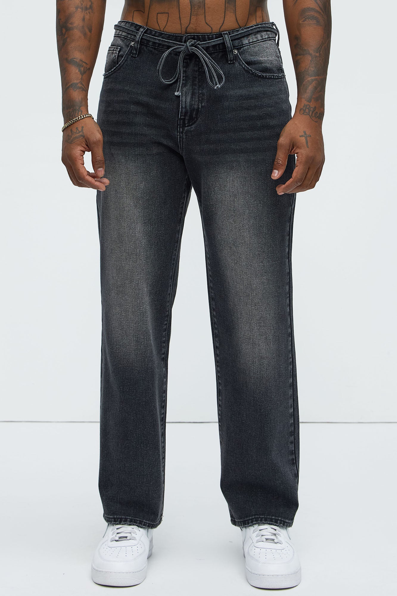 Drawstring Belt Straight Jeans