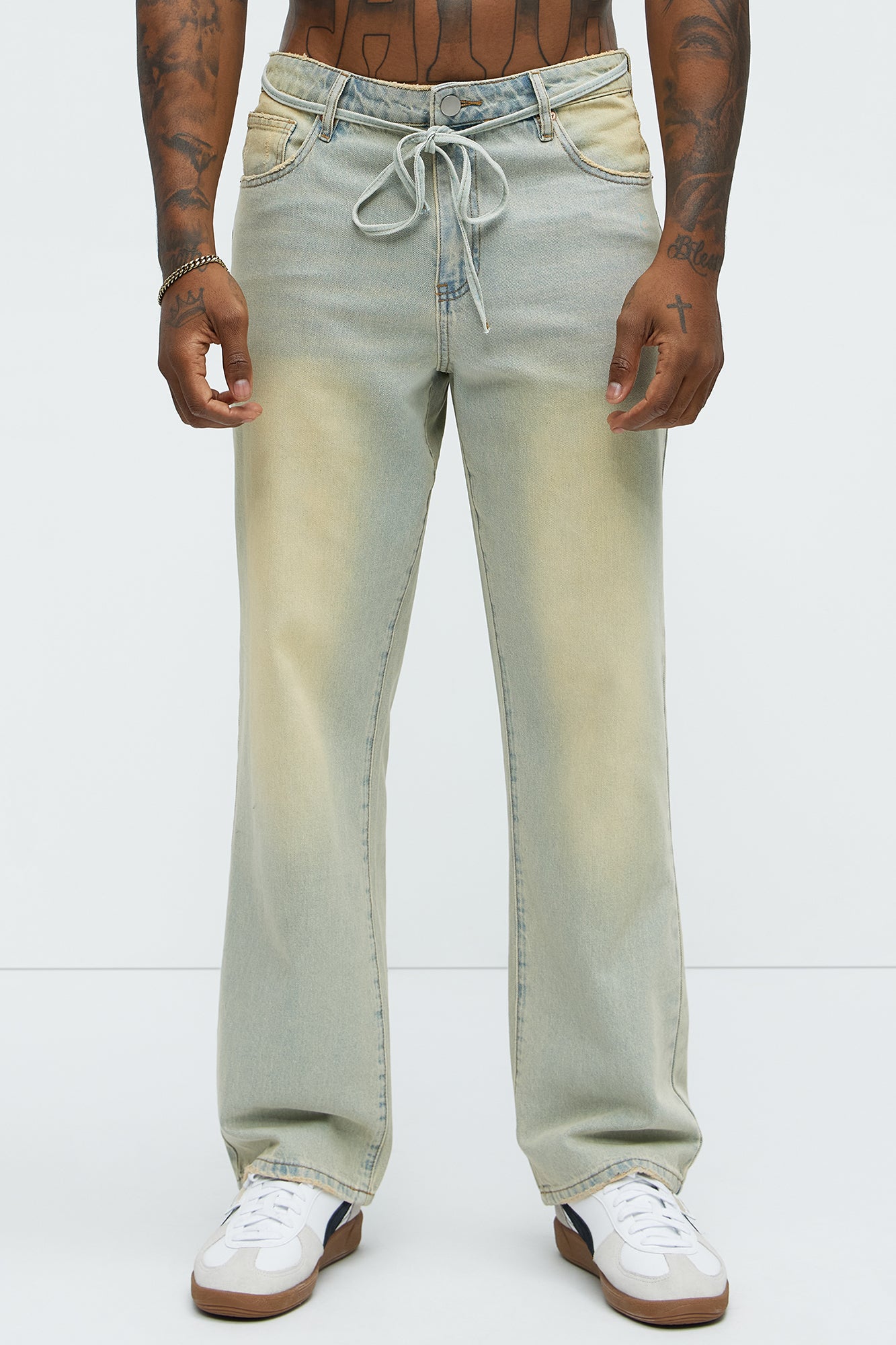 Drawstring Belt Straight Jeans