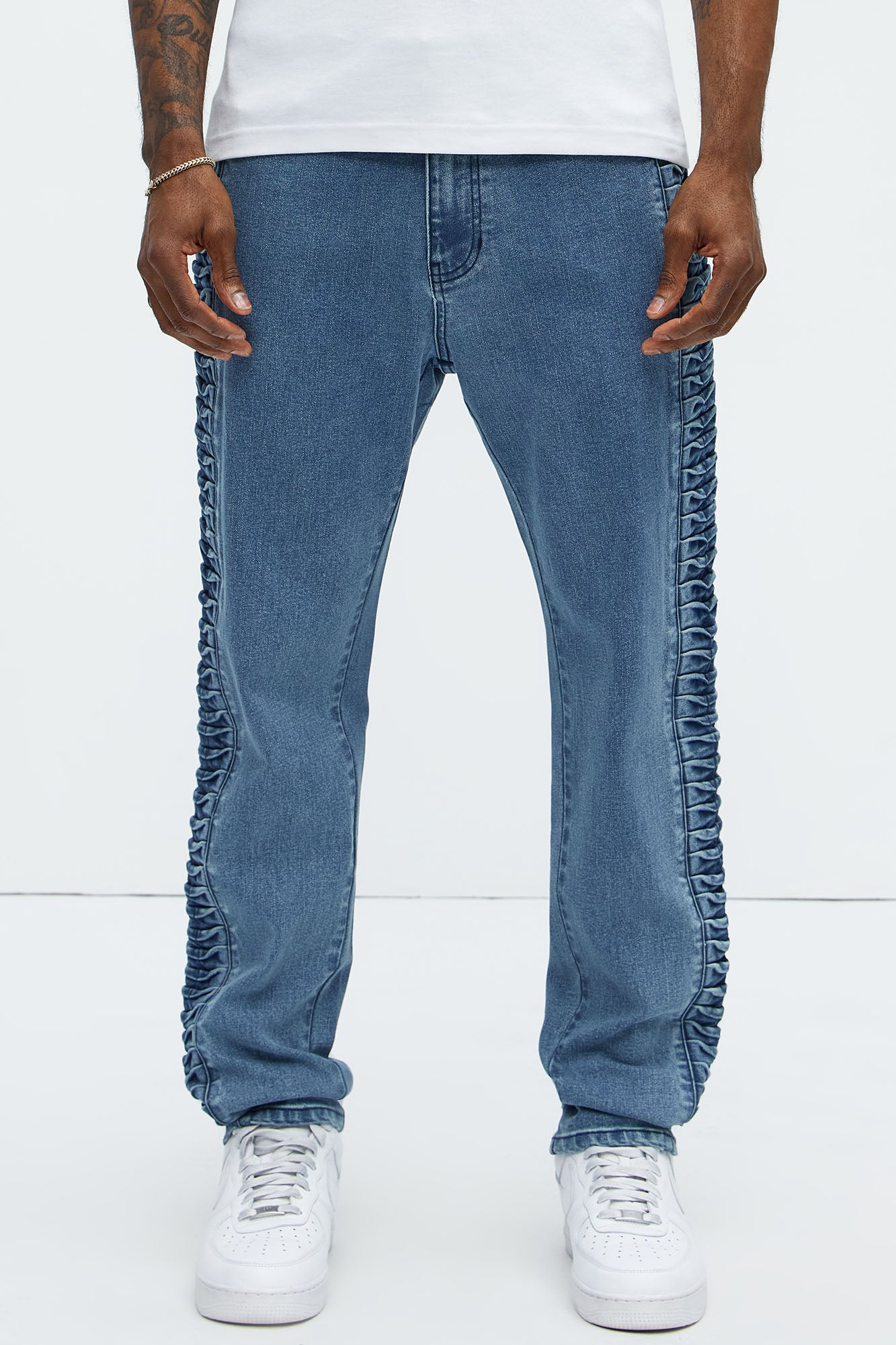 Gathered Panel Slim Jeans