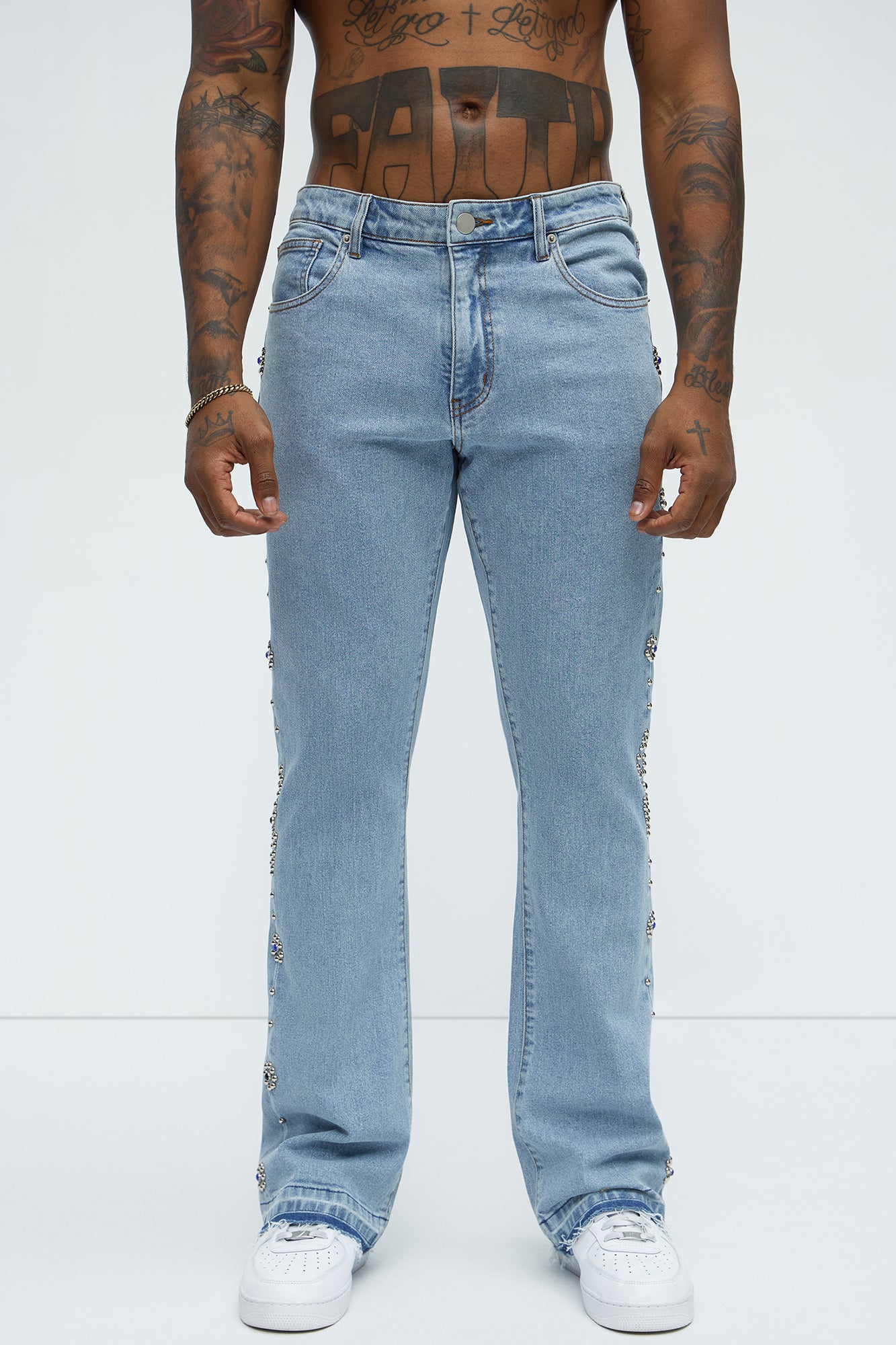Western Studded Stacked Slim Flare Jeans