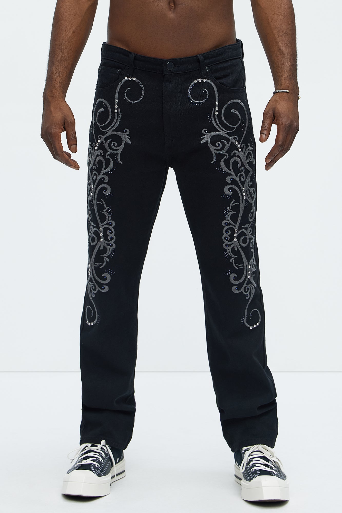 Kurt Rhinestone Embroidered Slim Jeans
