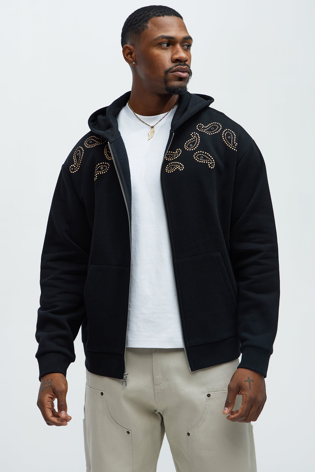 Tyson Paisley Studded Zip Up Hoodie