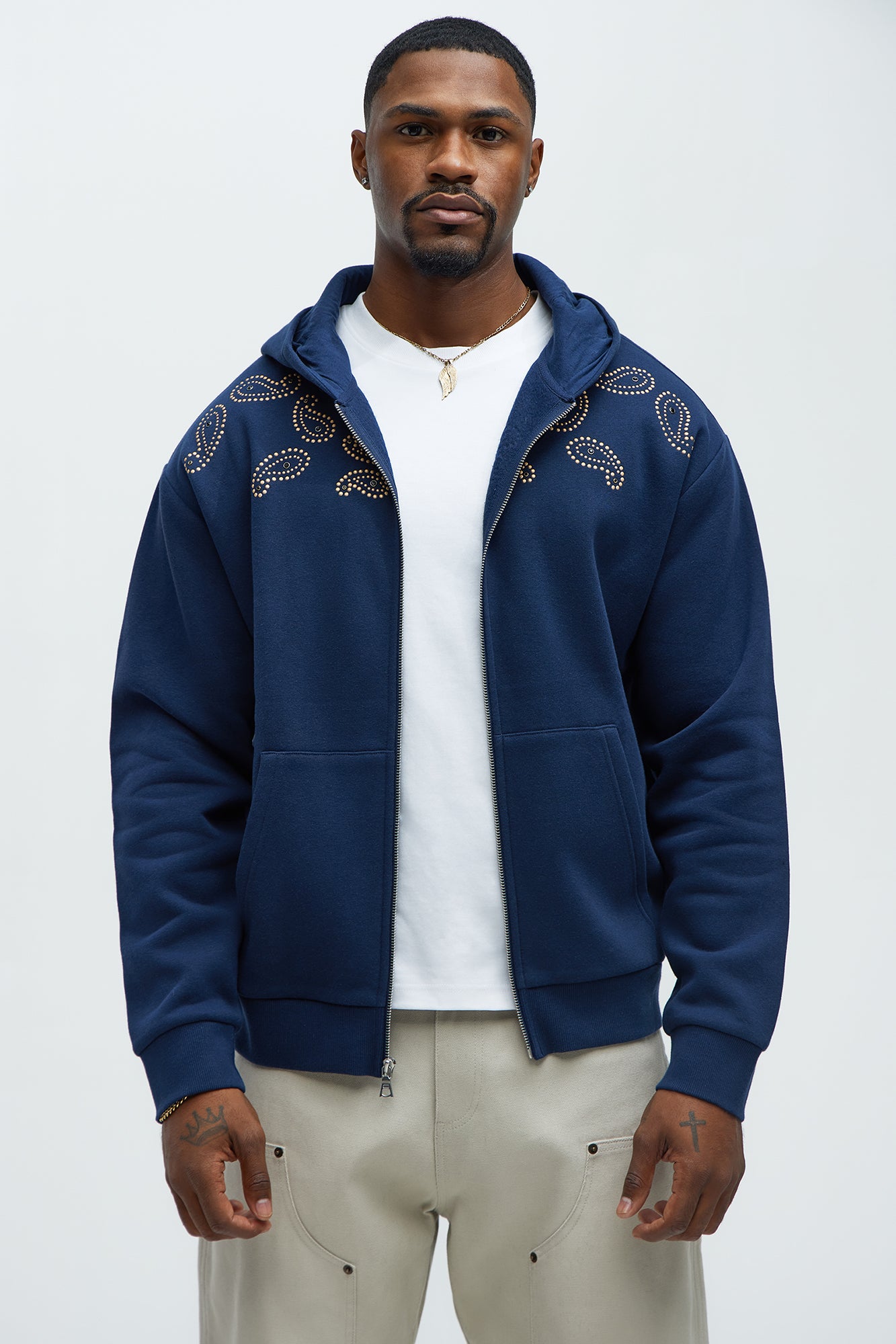 Tyson Paisley Studded Zip Up Hoodie