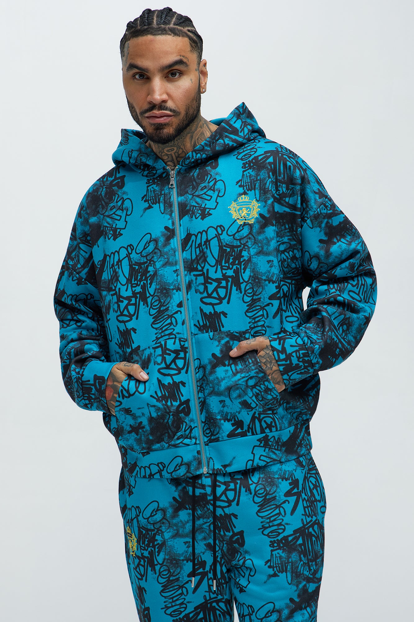 Vandal Oversized Graffiti Zip Up Hoodie