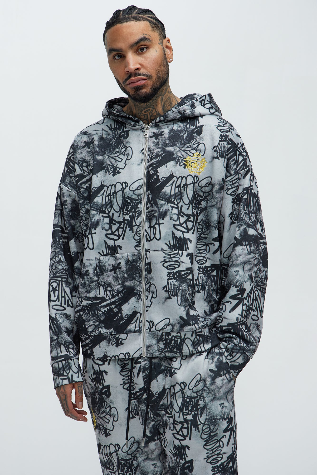 Vandal Oversized Graffiti Zip Up Hoodie